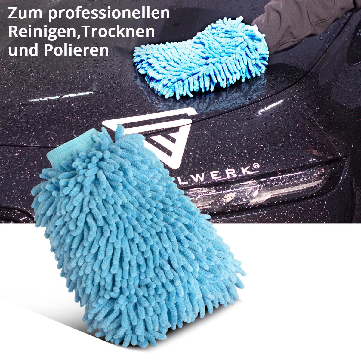 STAHLWERK Autowaschhandschuh im 5er Set 20 x 28 cm Chenille-Reinigungshandschuh | Mikrofaser-Schwamm | Mikrofaser-Tuch | Autoschwamm | Mikrofaser-Handschuh | Putzhandschuh