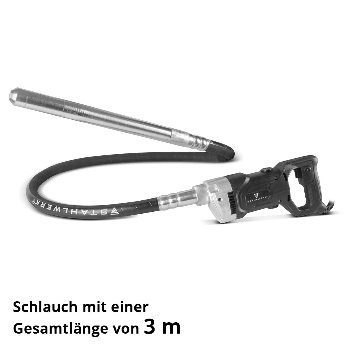 STAHLWERK concrete compactor 900 watts with vibrating bottle 35 mm, 3 m hose length | 4,000 rpm | Internal vibrator for foundations, floor slabs, walls, ceilings | High-performance compactor for concrete construction