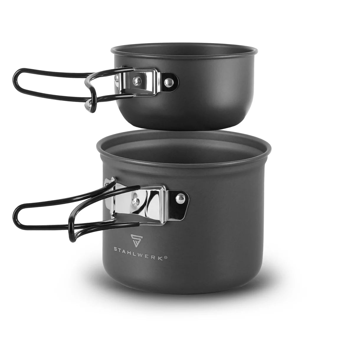 Cocina de cocina Stahlwerk Camping | Arnés de campamento de aluminio conjunto completo con olla, sartén, olla de gas, conchas de plástico y cubiertos | Juego de chef al aire libre de alta calidad