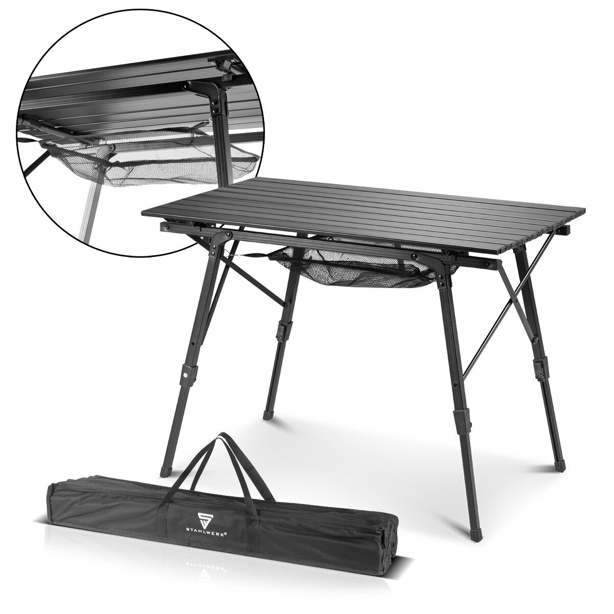 Table de camping en acier CT-30 ST Pliable et tablier en aluminium pliable et ajusté en hauteur | Table de jardin | Table de bière | Meubles de camping | Table pliante | Balcon | Table de terrasse comprenant un sac de transport