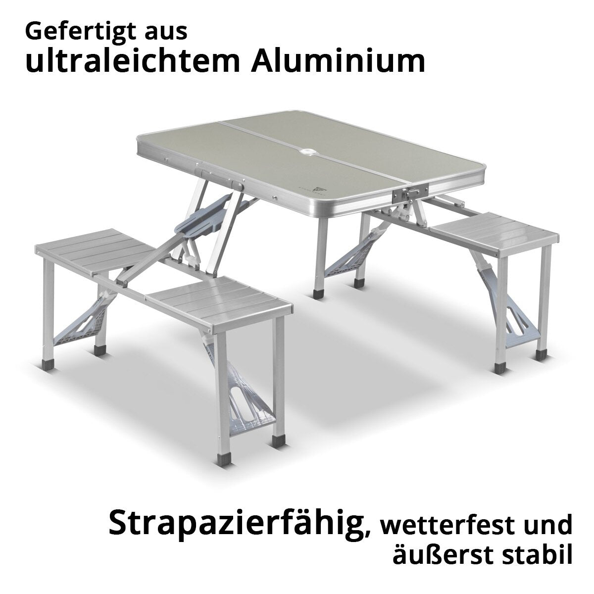 STAHLWERK Campingtisch mit Stühlen | Faltbarer Aluminium-Klapptisch | Gartentisch | Biertisch | Campingmöbel | Falttisch | klappbare Tischgarnitur im Set mit Campingstühlen für 4 Personen