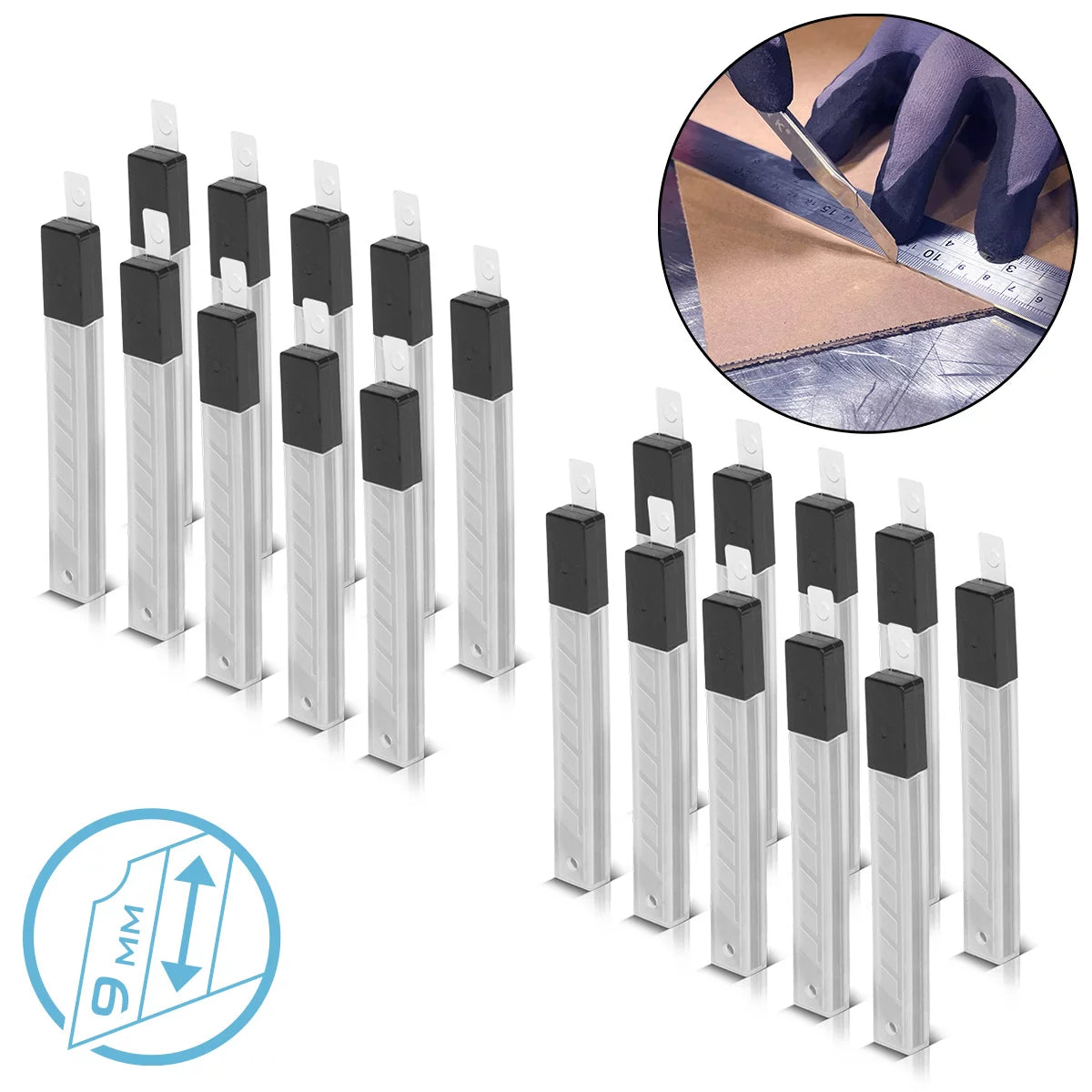 Sound en acier 9 mm pour couteau coulé dans le terrain de précision 200 set les apports | Lames de remplacement | Pares de coupe | Blades de couteau à tapis | Lames de coupe