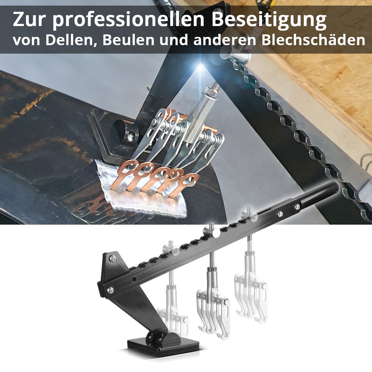 STAHLWERK Dellenzieher Set mit Ausbeulkralle und Aluminium-Dellenabzieher | Smart Repair Zubehör für Ausbeulspotter | Dellenlifter Ausbeulwerkzeug zur professionellen Reparatur von Kfz-Karosserien