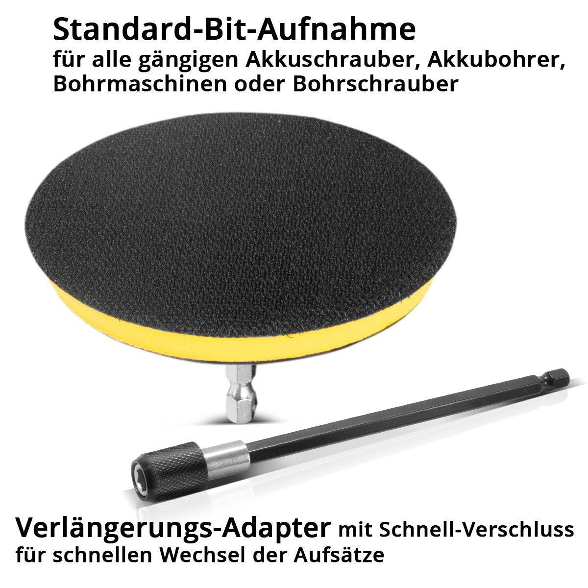 STAHLWERK Bürsten-Aufsatz 45er Set für Akkuschrauber und Bohrmaschinen, Klett-Schleifpads, Reinigungsbürsten und Polierschwämme mit Standard-Bit-Aufnahme inklusive Verlängerungs-Adapter