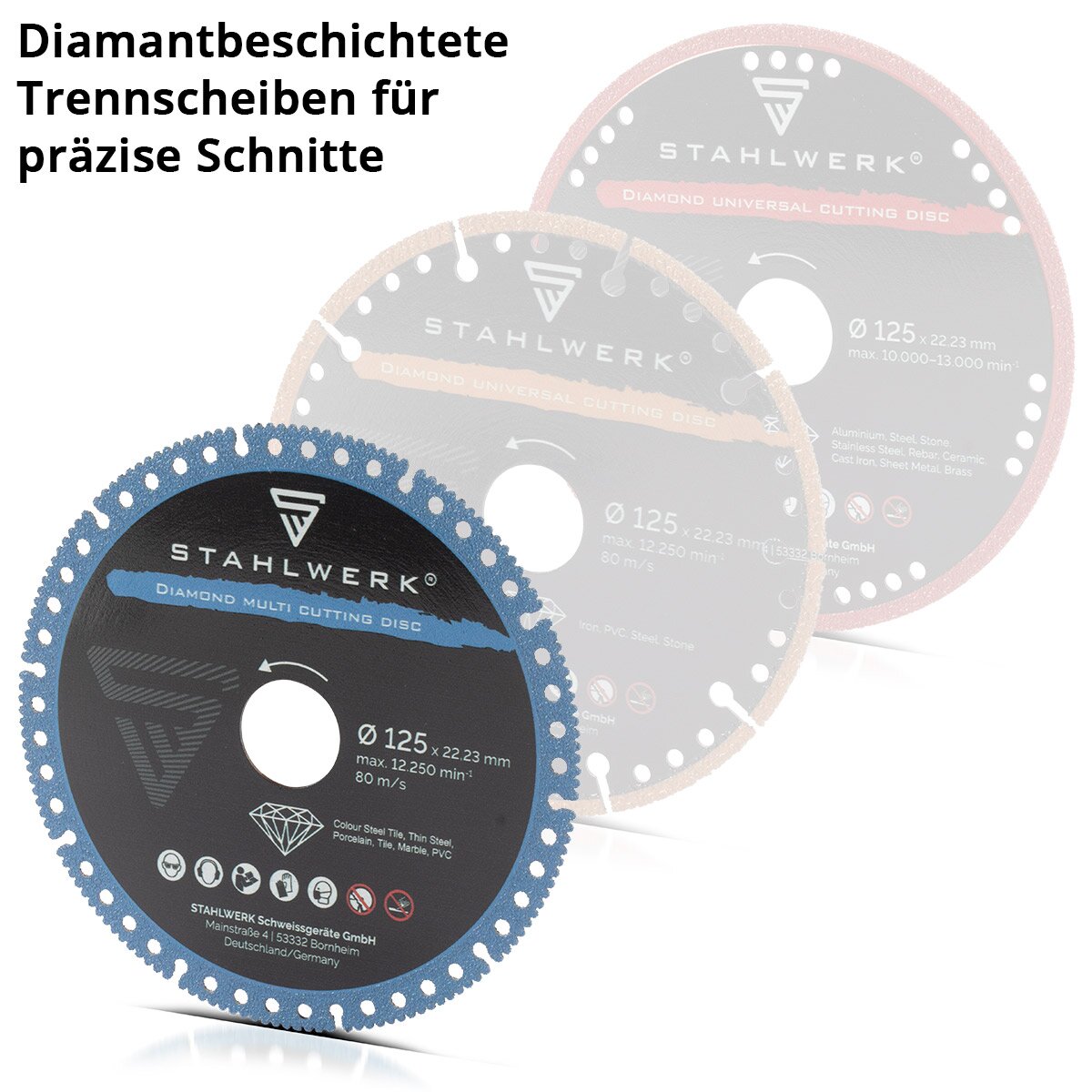 Steelworks Diamant Multi separating disc 2 Set 125 x 22.23 mm | Steel, porcelain, marble, PVC | High cutting precision & long service life