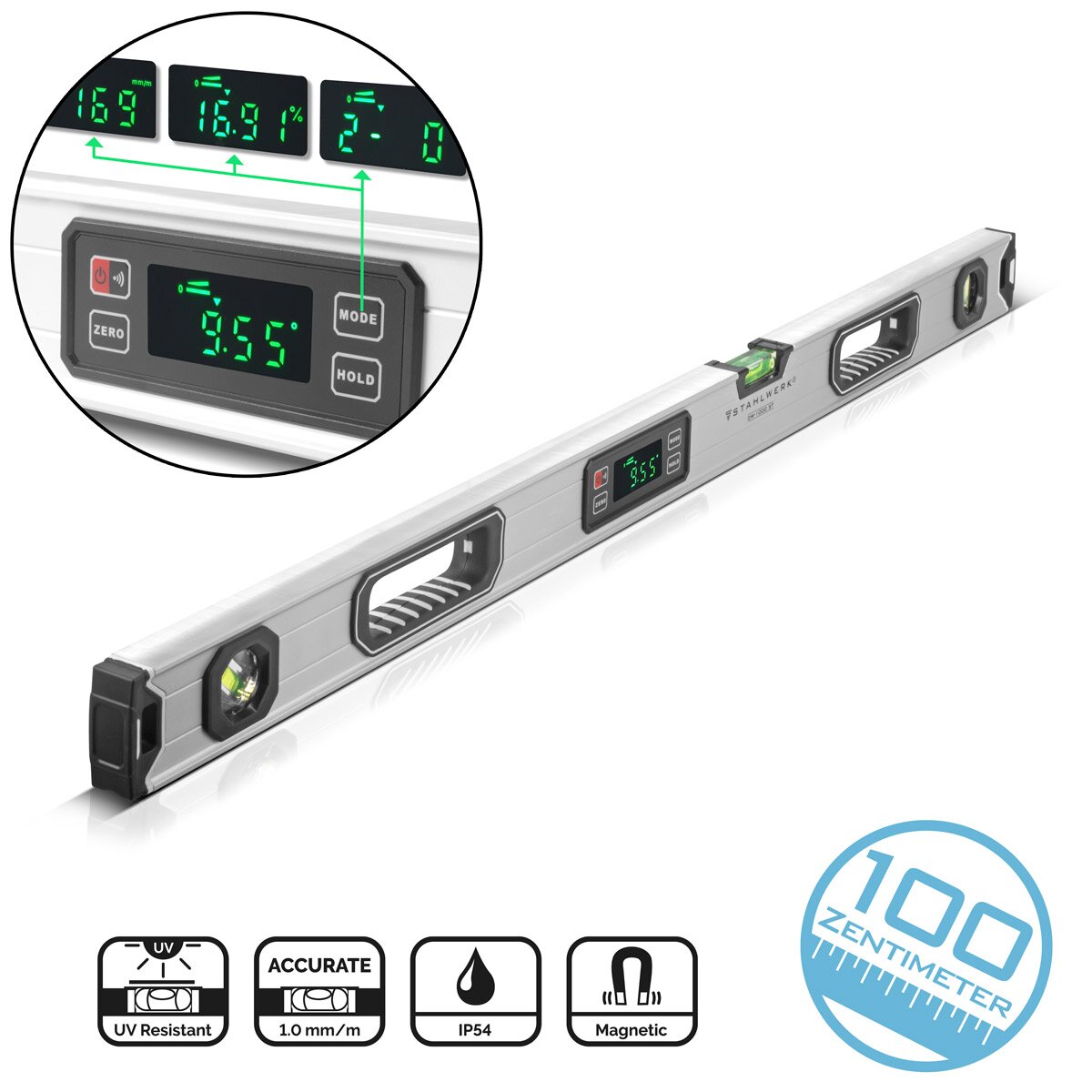 Steelworks Digital Water Scale DW-1000 ST en aluminium avec une longueur directionnelle magnétique de longueur de 1000 mm | Échelle de l'eau de l'aimant | Échelle d'eau en aluminium | Échelle d'eau numérique | Couteau en linge