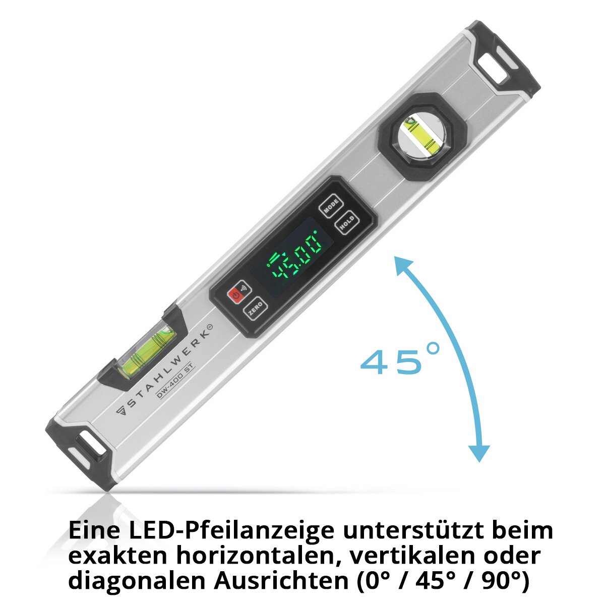 STAHLWERK Digitale Wasserwaage DW-400 ST aus Aluminium mit 400 mm Länge magnetische Richtwaage | Magnet-Wasserwaage | Aluminium-Wasserwaage | Digital-Wasserwaage | Winkelmesser