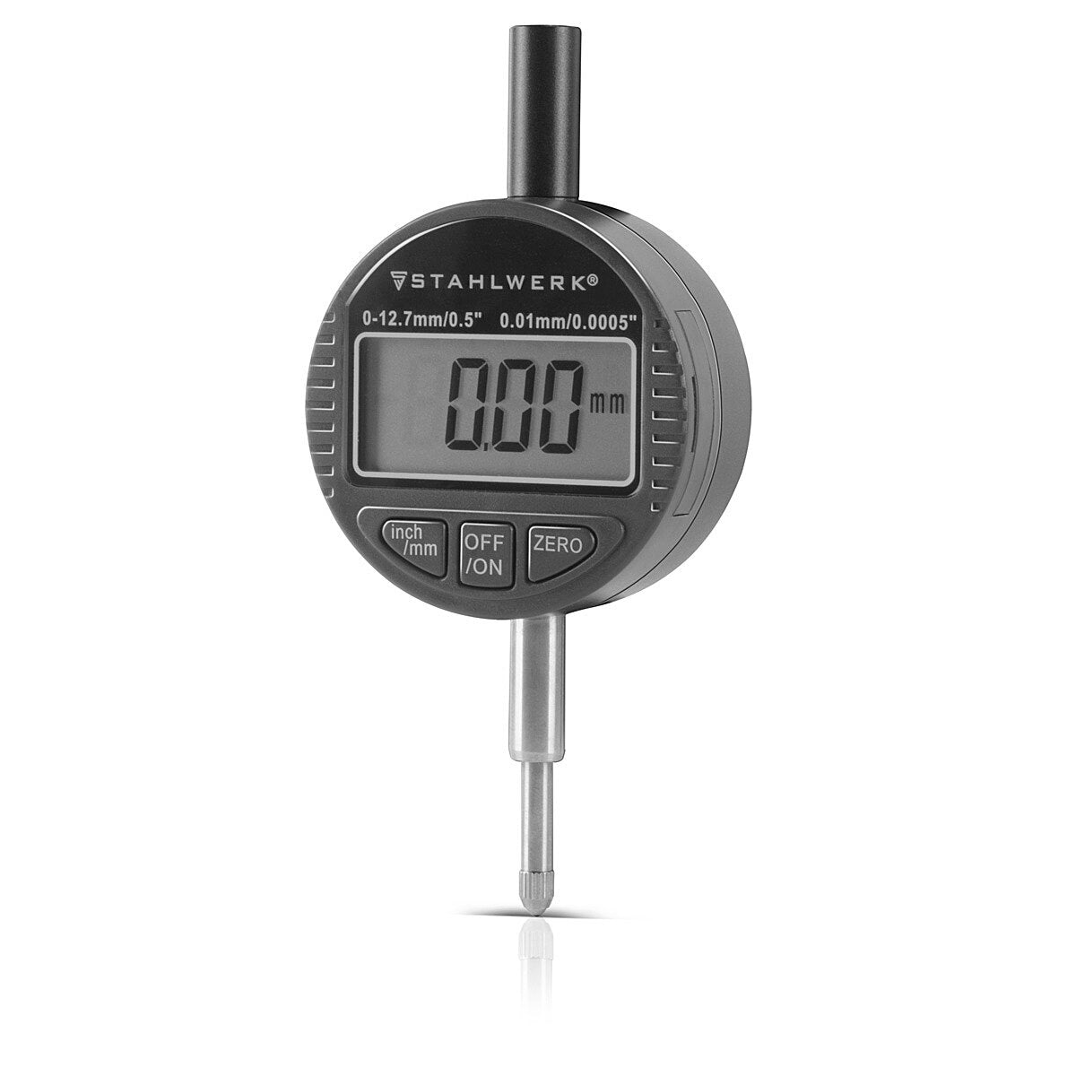 Steelworks Digital dial with 0-12.7 mm (0.5 ") measuring range, measuring button for precision measurements in millimeters and customs