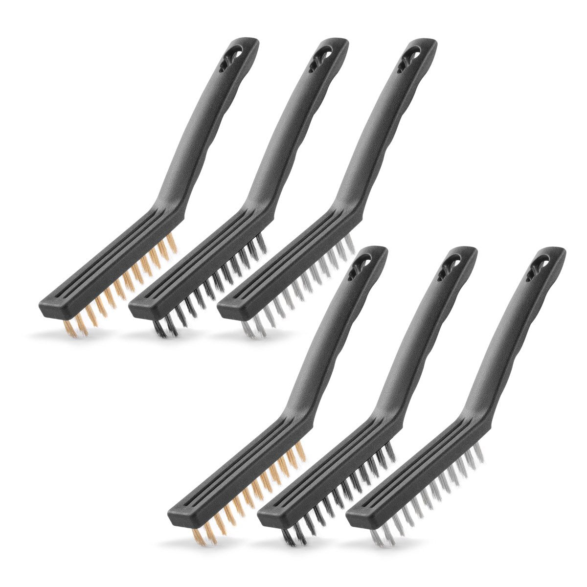 Steelworks wire brushes set 220 mm (9 inch) 6-part brush set made of brass brush, steel brush and nylon brush for effective cleaning of surfaces