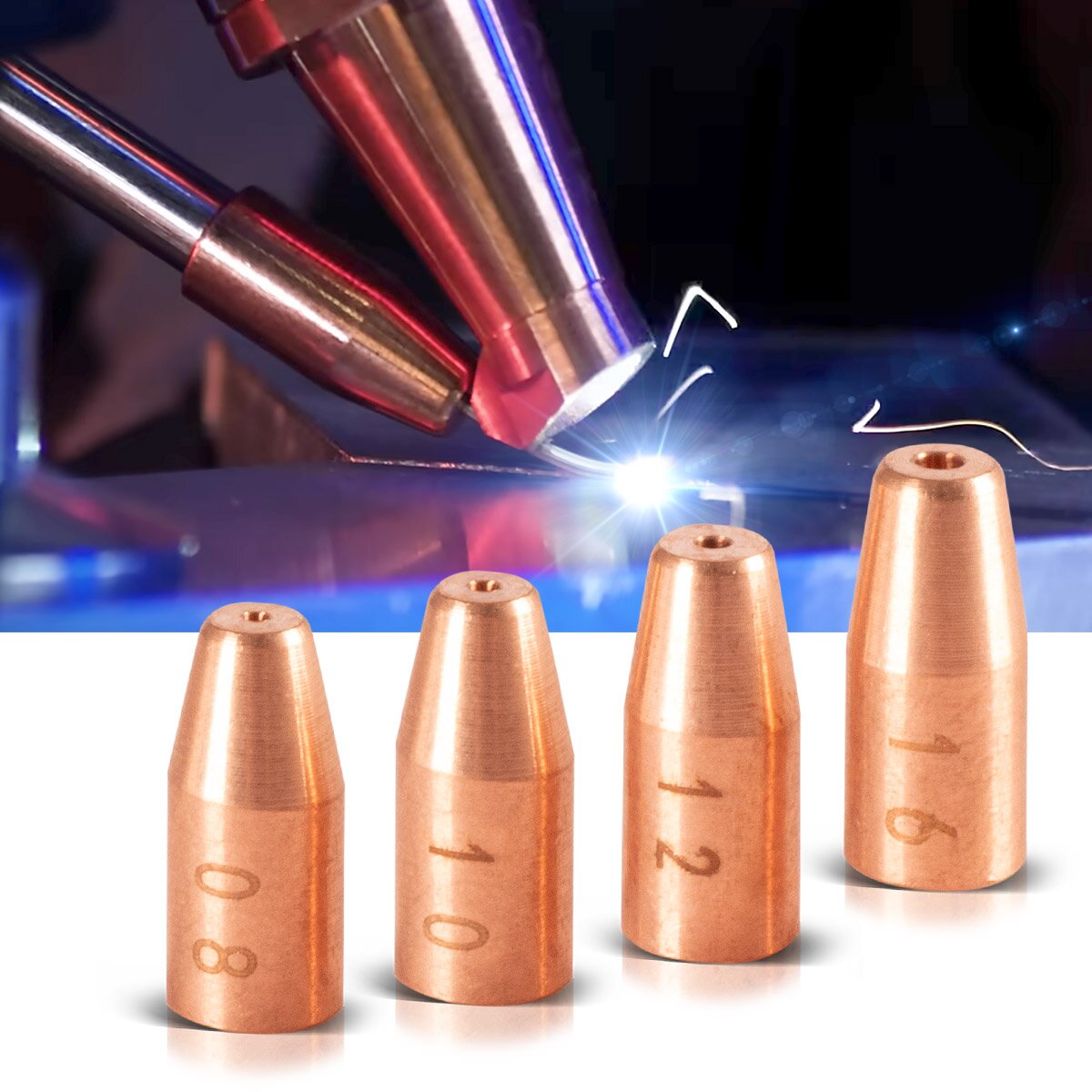 STAHLWERK Drahtführungsdüsen 4er Set 0,8/1,0/1,2/1,6 mm Führungsdüsen für Laser-Schweißbrenner | Laser-Schweißgeräte