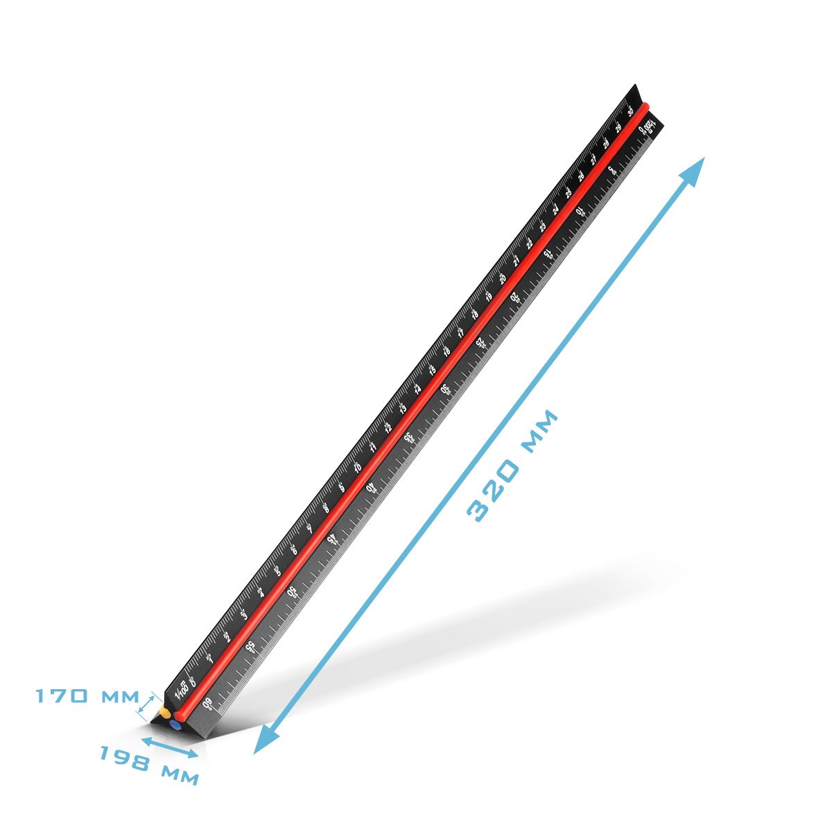 Steelworks Dreikant-Line-Lineal 3 Set 30 cm with metric scales in a scale of 1: 100 | 1: 200 | 1: 300 | 1: 400 | 1: 500 | 1: 600 triangular aluminum scale | Dreikant scale | Architects-Lineal