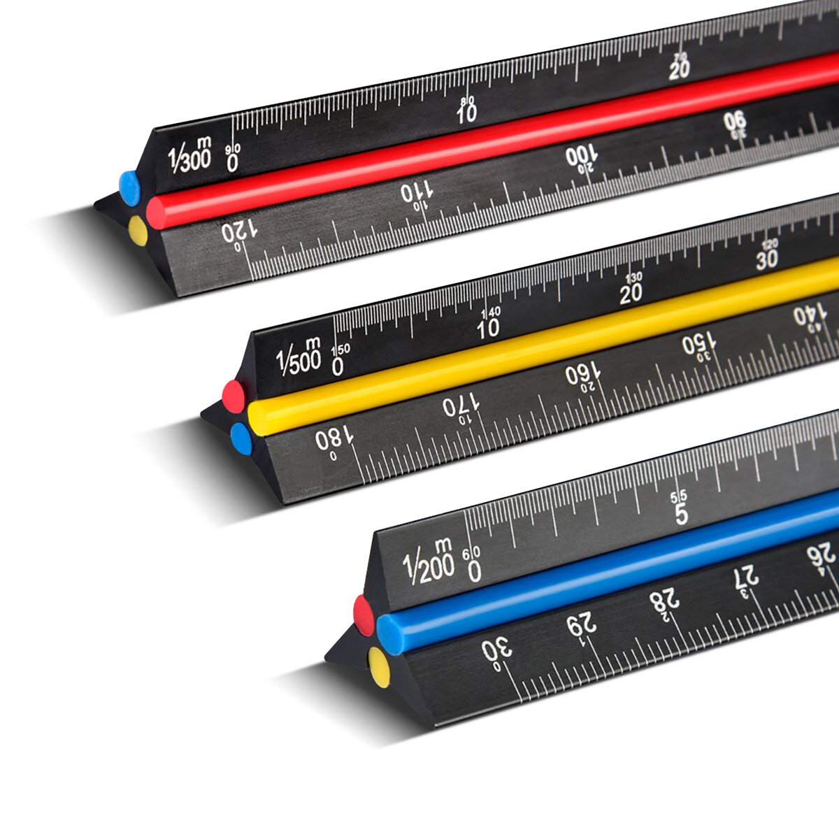 Steelworks Dreikant-Line-Lineal 3 Set 30 cm with metric scales in a scale of 1: 100 | 1: 200 | 1: 300 | 1: 400 | 1: 500 | 1: 600 triangular aluminum scale | Dreikant scale | Architects-Lineal