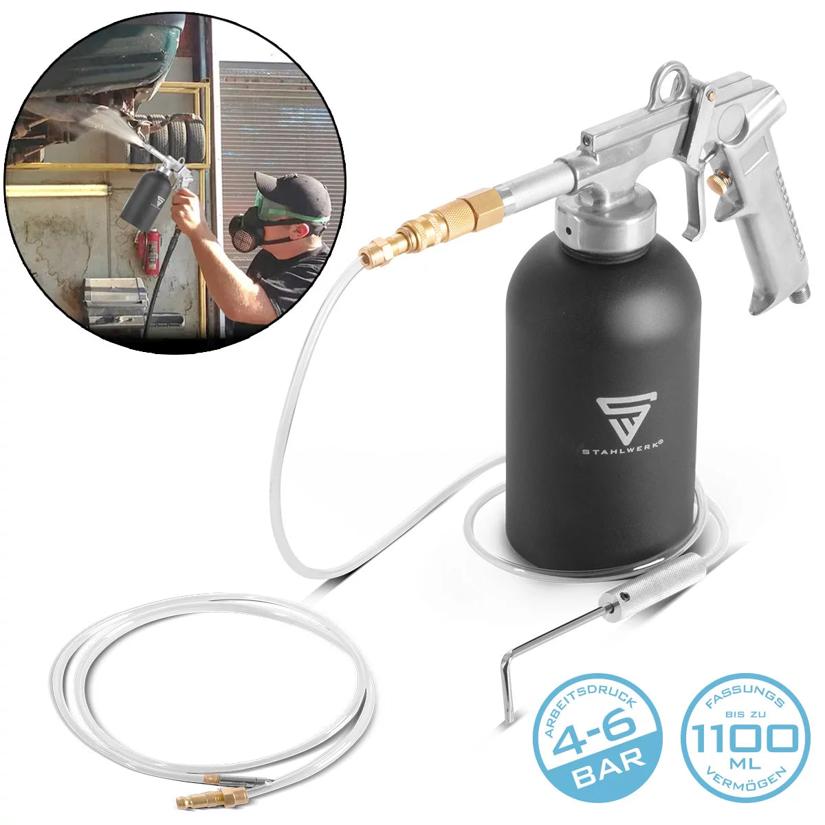 Gun de pulvérisation de protection de la rouille en acier 1100 ml 4-6 Bar Gun cavité | Pistolet de tasse imprimée | Pistolet de protection des sous-corps | Pistolet à air comprimé | Scellage de la cavité | Protection contre la corrosion
