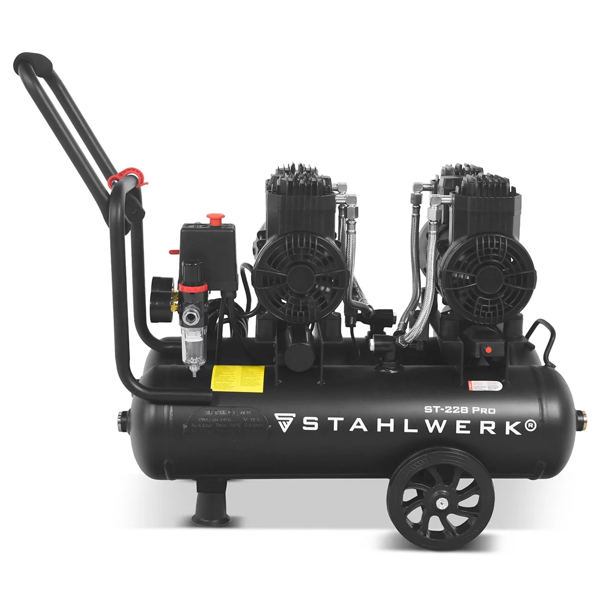STAHLWERK compressor ST-228 Pro with 8 bar | 3.54 hp | 2.6kW | 410 l/min | 22 L tank oil-free compressed air compressor | Piston compressor | Silent compressor | Whisper compressor with brushless motors
