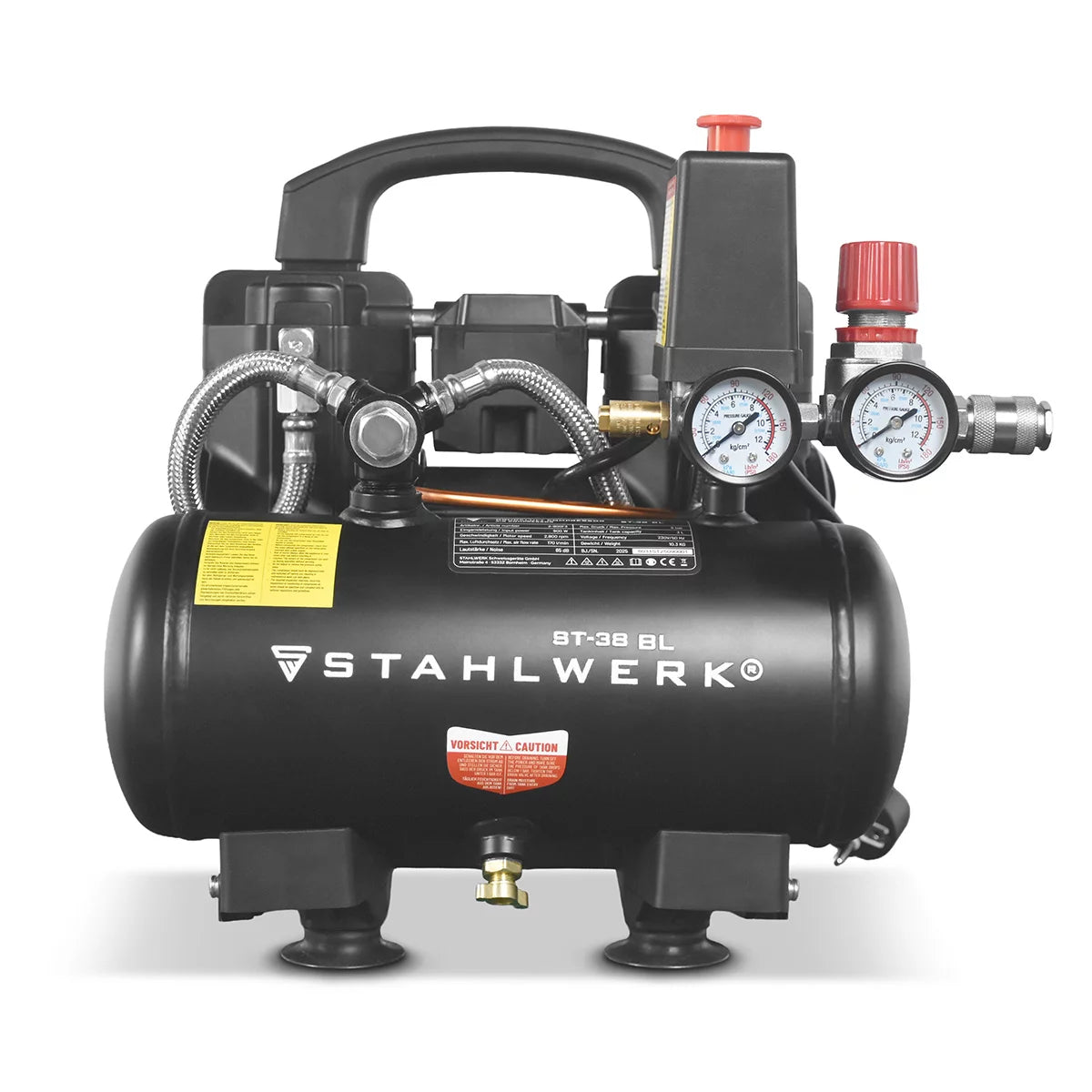 STAHLWERK Kompressor ST-38 BL mit 8 bar | 1,22 PS | 0,90 kW | 170 l/min | 3 L Tank ölfreier Druckluft-Kompressor | Kolben-Kompressor | Silent-Kompressor | Flüster-Kompressor mit Brushless-Motoren