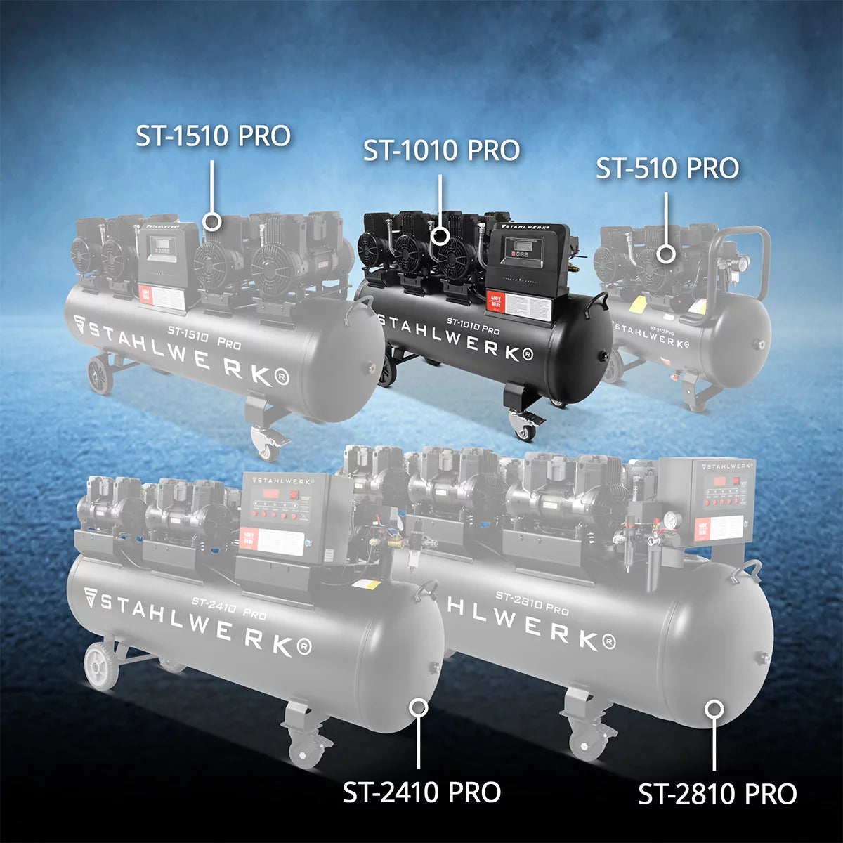 Compresseur STAHLWERK ST-1010 Pro avec 10 bars | 5,91 ch | 4,35 kW | 750 l/min | Compresseur d'air comprimé sans huile avec réservoir de 120 L | Compresseur à pistons | Compresseur silencieux | Compresseur silencieux avec moteurs sans balais