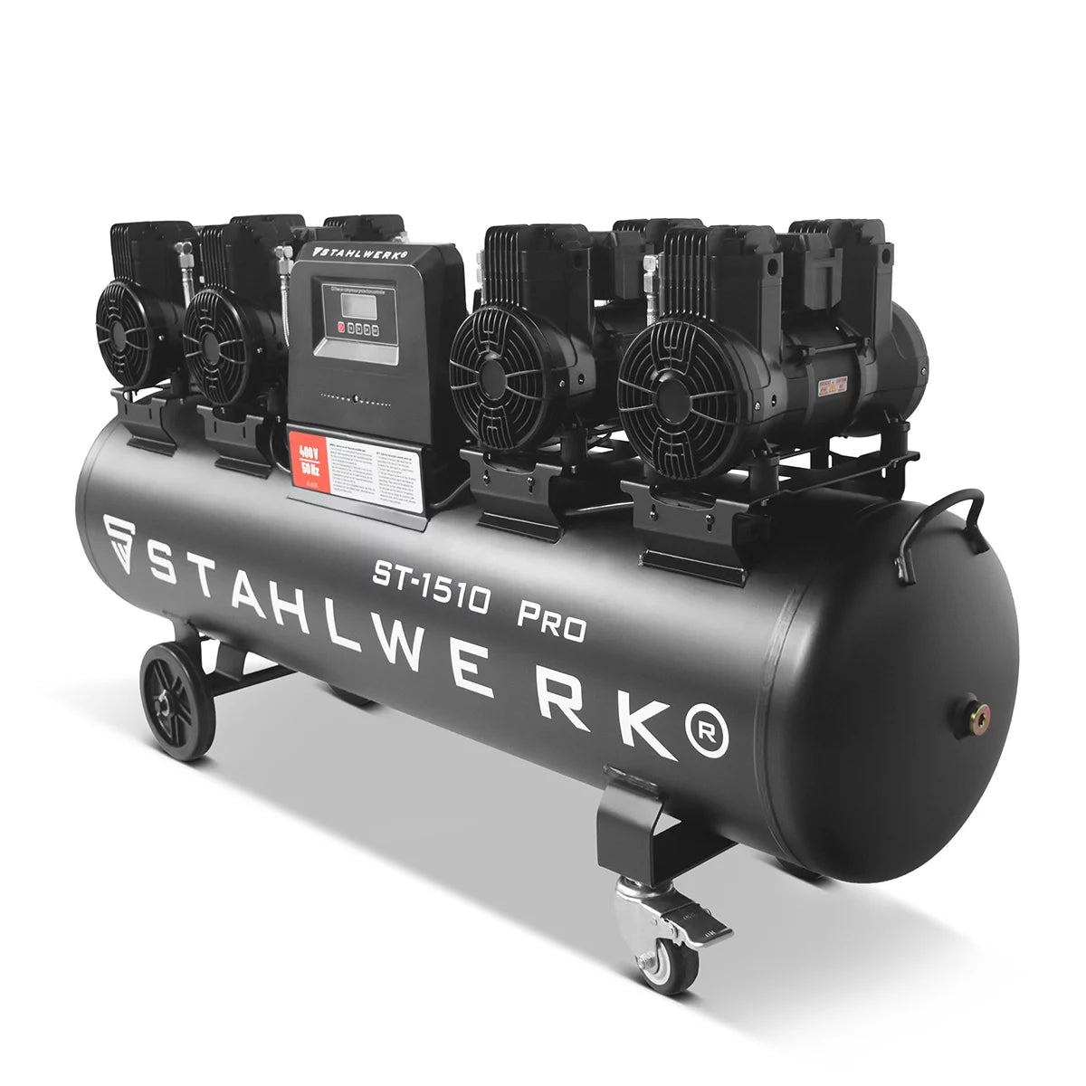 Compressore STAHLWERK ST-1510 Pro con 10 bar | 7,89 cv | 5,80kW| 1000 l/min | Compressore d'aria compressa oil-free con serbatoio da 150 L | Compressore a pistone | Compressore silenzioso | Compressore Whisper con motori brushless