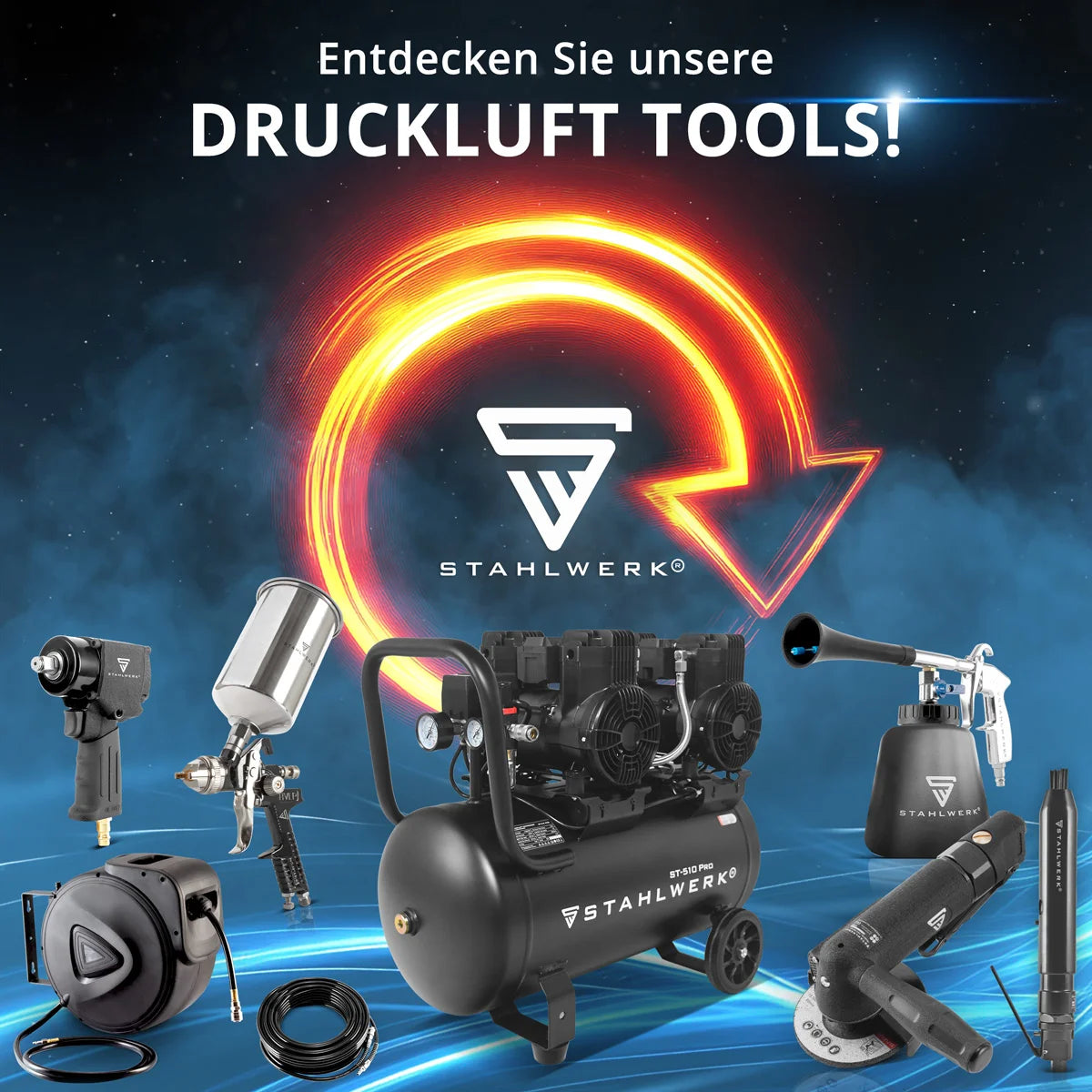 STAHLWERK Kompressor ST-610 Pro mit 10 bar | 3,94 PS | 2,9 kW | 500 l/min | 60 L Tank | Ölfreier Druckluft-Kompressor | Kolben-Kompressor | Silent-Kompressor | Flüster-Kompressor mit Brushless-Motor | 230 Volt