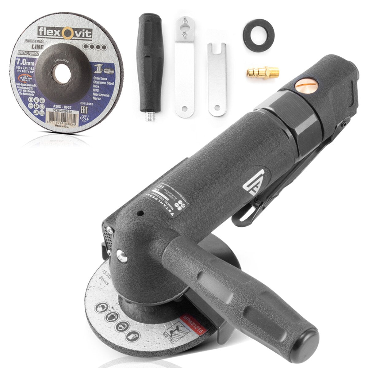 Steelworks DWS-1100 ST Professional compressed air angle grinder in industrial version for 100 mm separating and scraping discs-can be used in the workshop and during vehicle work