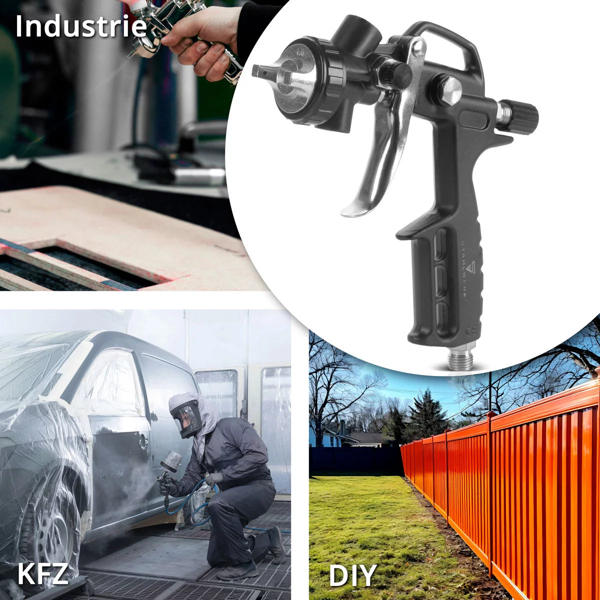 Steelwork compressed air set 5-part | Compressed air tool including painting gun, flap gun, cleaning gun with container, tire filler with pressure knife and 5 meters of spiral hose for the connection