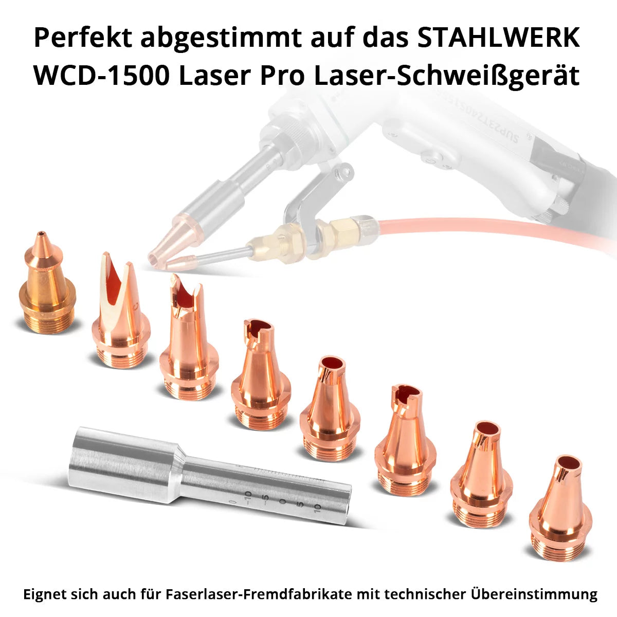 مجموعة فوهات الليزر STAHLWERK مكونة من 9 ملحقات احترافية لشعلة اللحام بالليزر SUP 23T | ملحقات آلة اللحام بالليزر مع 7 فوهات لحام، 1 فوهة قطع و1 حامل فوهة بما في ذلك صندوق الحماية