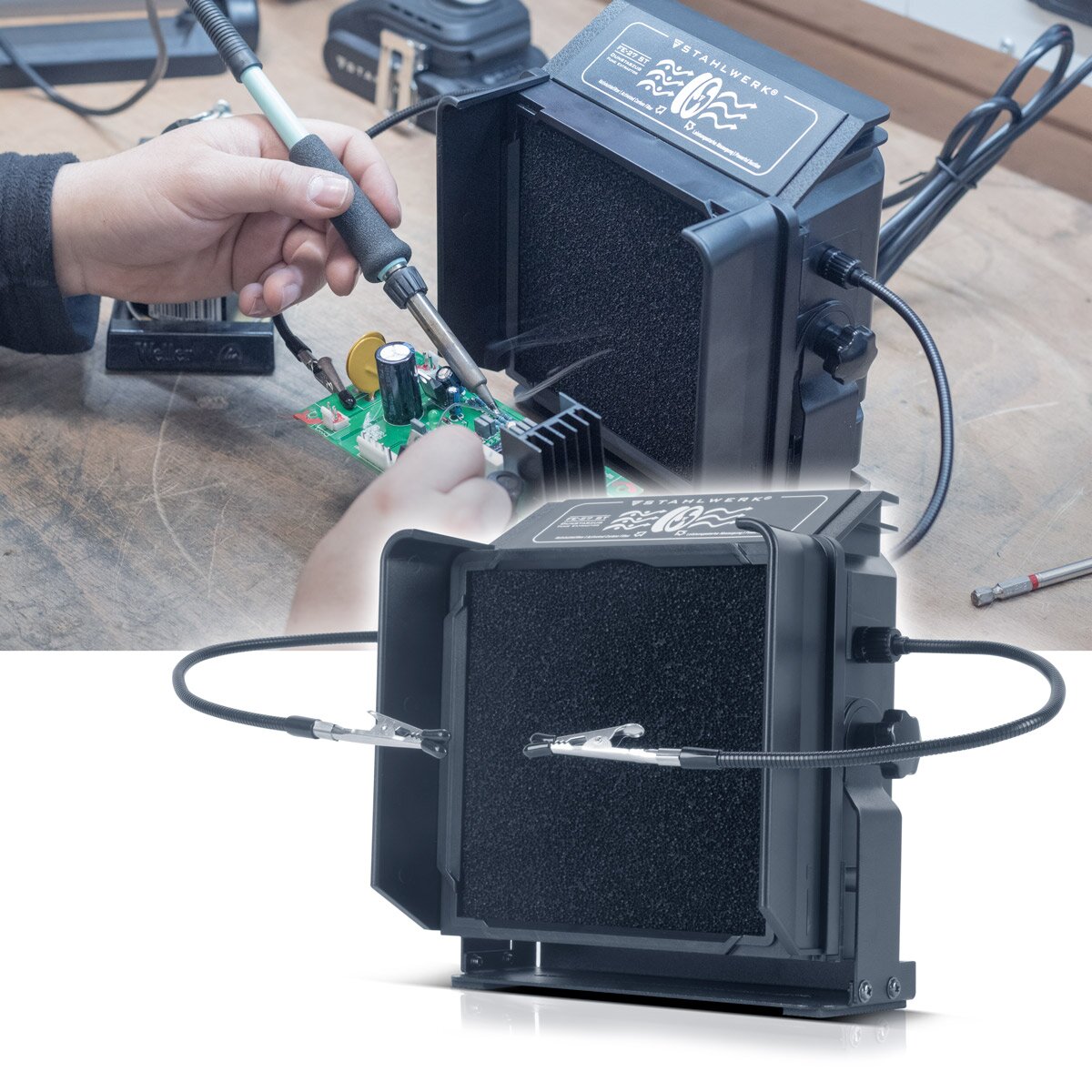Steelworks Soldering Suction Fe-27 St con un extractor de filtro de 2 veces | Ingesta de humo | Sistema de succión | Absorbente de humo | Extracción de humo para succión y filtrado de humo, gases y vapor