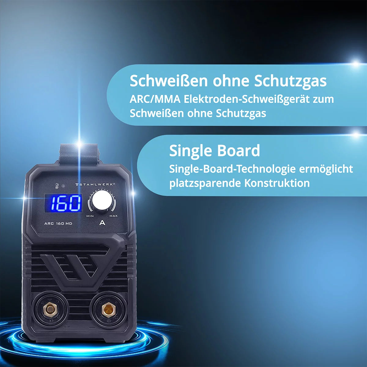STAHLWERK ARC 160 MD Elektroden-Schweißgerät DC MMA, E-Hand, Lift-TIG Welder | Stufenlos regelbar | Echte 160 Ampere | Sehr kompakt und leicht | Hot-Start, Anti-Stick, Smart-Kühlung | IGBT-Technologie