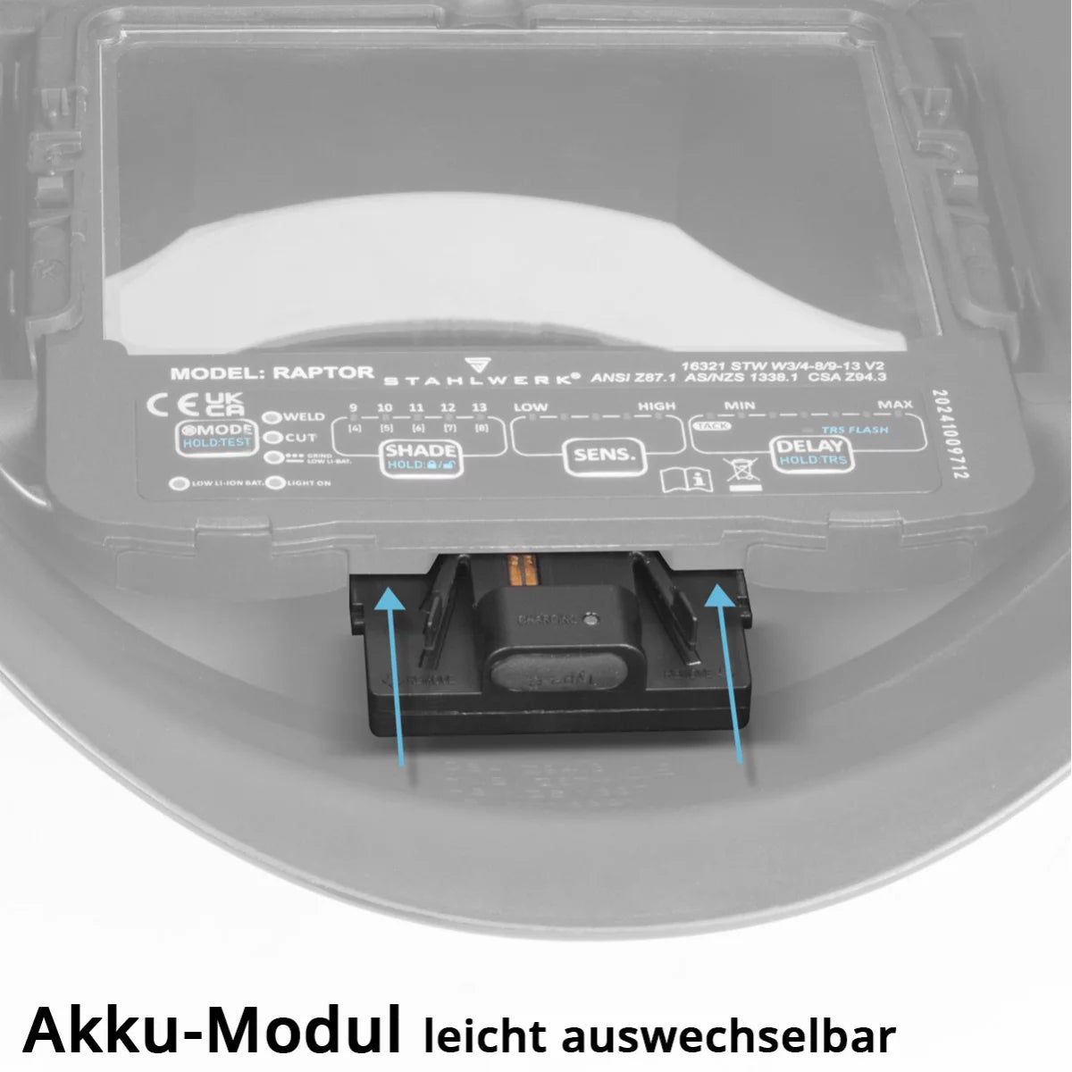 وحدة بطارية بديلة STAHLWERK لخوذة لحام المصابيح الأمامية LED RAPTOR | بطارية ليثيوم أيون قابلة لإعادة الشحن للمصباح الأمامي LED | منفذ USB-C| ضوء LED للبطارية البديلة