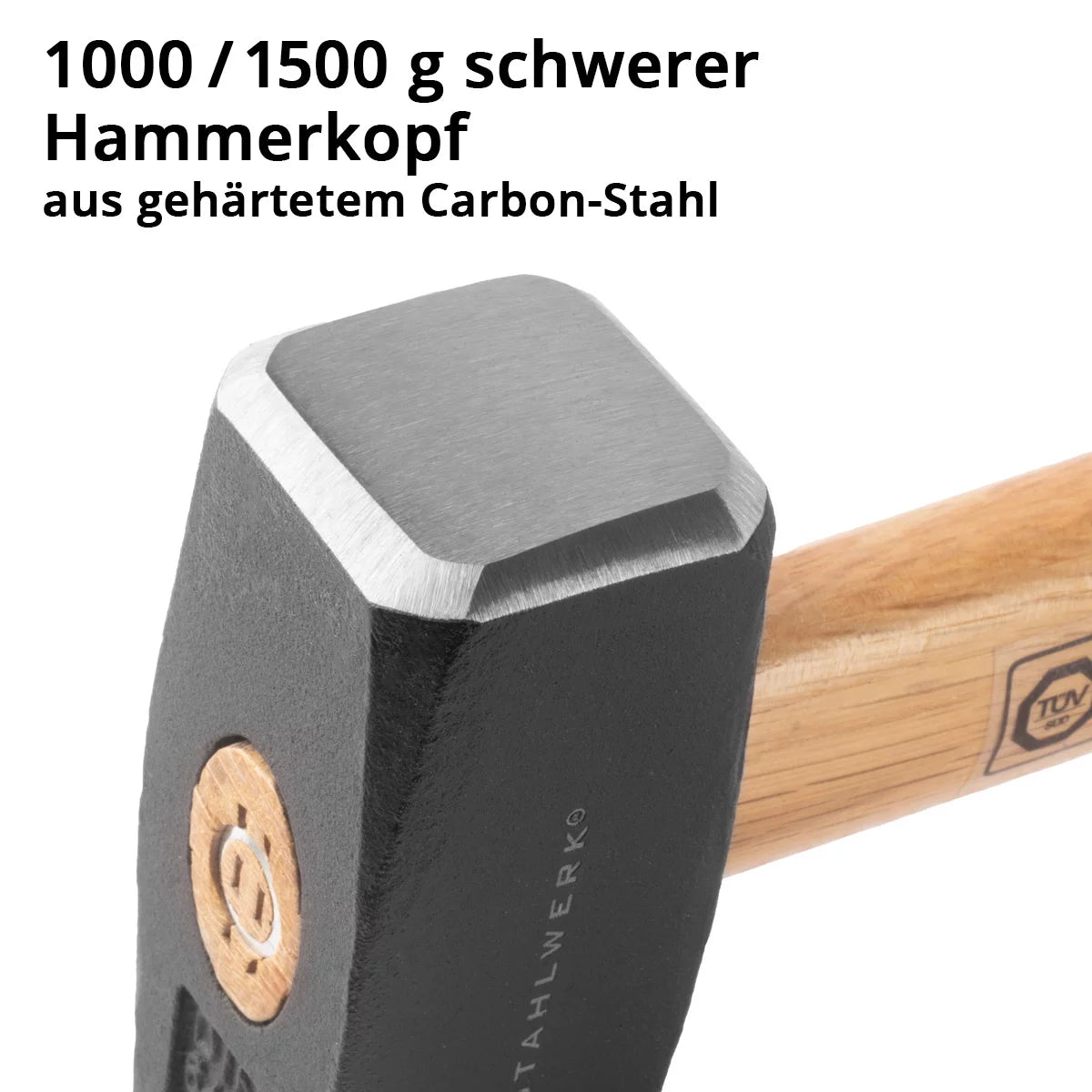 طقم مطرقة STAHLWERK مكون من قطعتين برأس مطرقة 1000 جرام و1500 جرام | مطرقة اللوحة مصنوعة من الفولاذ الكربوني المقوى والمطلي | مطرقة عالية الجودة بمقبض من الخشب الصلب المقاوم للكسر | تم اختباره بواسطة TÜV + GS