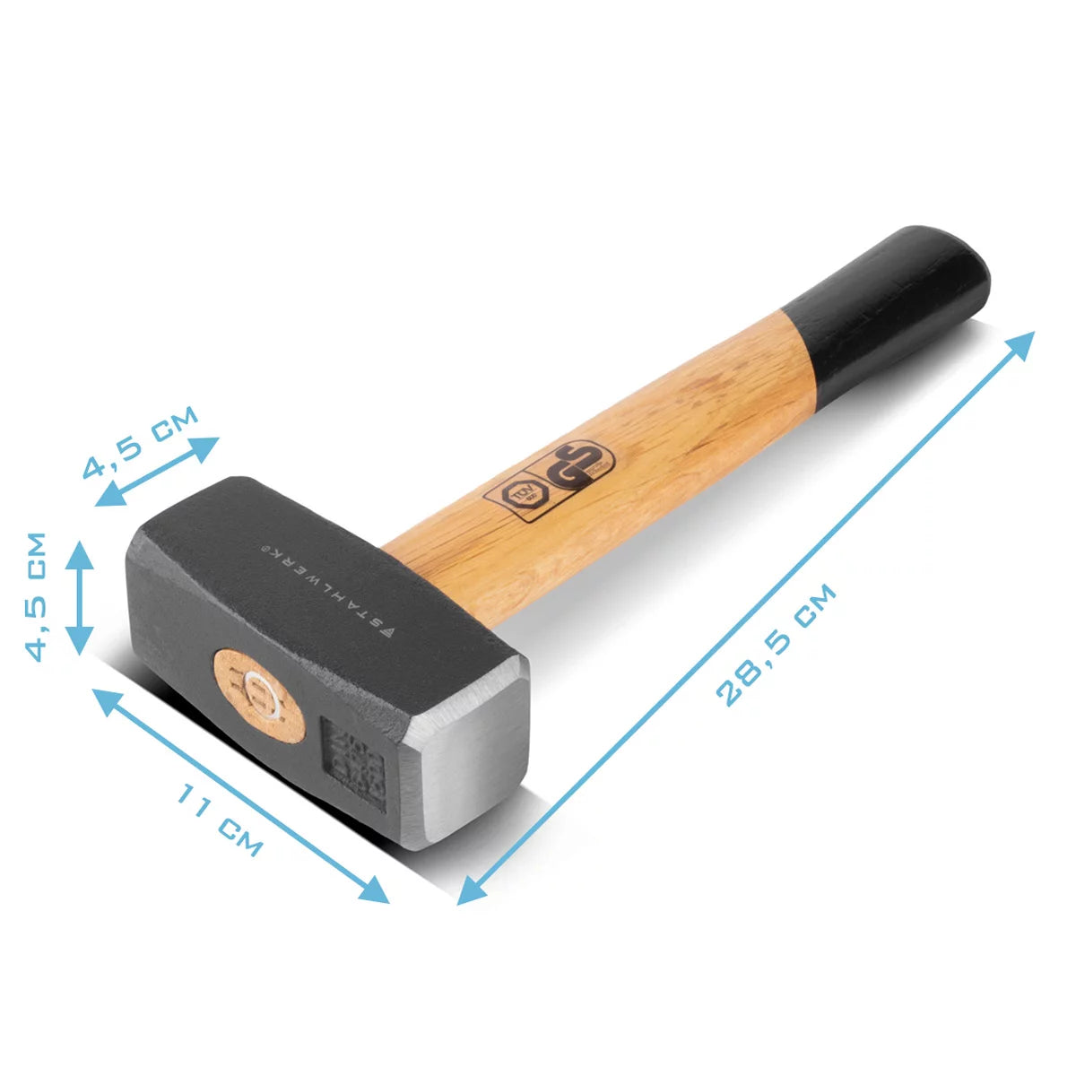 STAHLWERK Fäustel 2er Set mit 1500 g Hammerkopf | Plattenhammer aus gehärtetem und lackiertem Carbon-Stahl | hochwertiger Hammer mit bruchfestem Hartholzstiel | TÜV + GS geprüft
