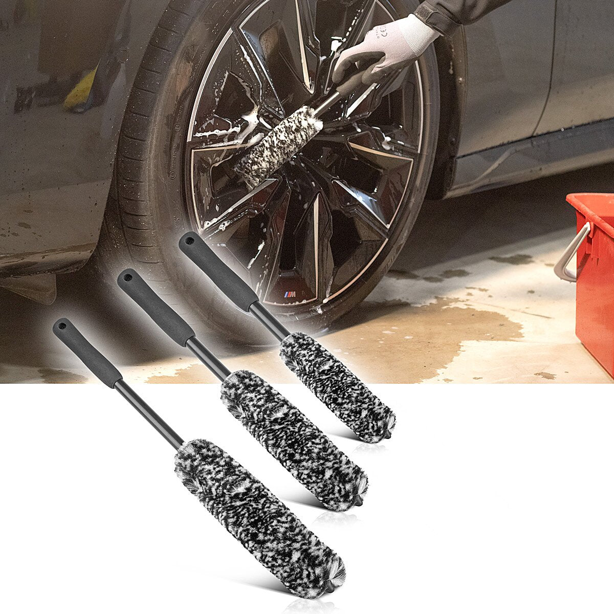 STAHLWERK Felgenbürste 3er Set Autoreinigungsbürste | Detailing-Bürste | Radbürste | Pflegebürste | Autowaschbürste | Universal-Bürste zum Reinigen empfindlicher Oberflächen