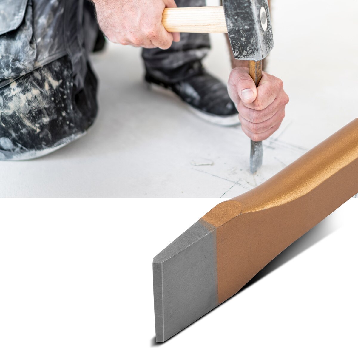 Acciaio flachmeißel 4 set oro 175 | 200 | 250 | 300 mm Sfalcano a mano in acciaio indurito per scalpelli professionali di metallo, pietra, legno, cemento, piastrelle e materie plastiche