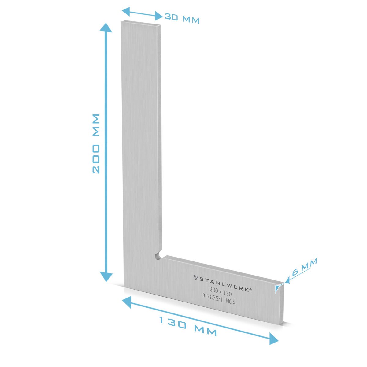 STAHLWERK Flachwinkel 90° 200 x 130 mm DIN 875/1 Kontrollwinkel / Schlosserwinkel / Anschlagwinkel / Präzisionswinkel aus rostfreiem Edelstahl