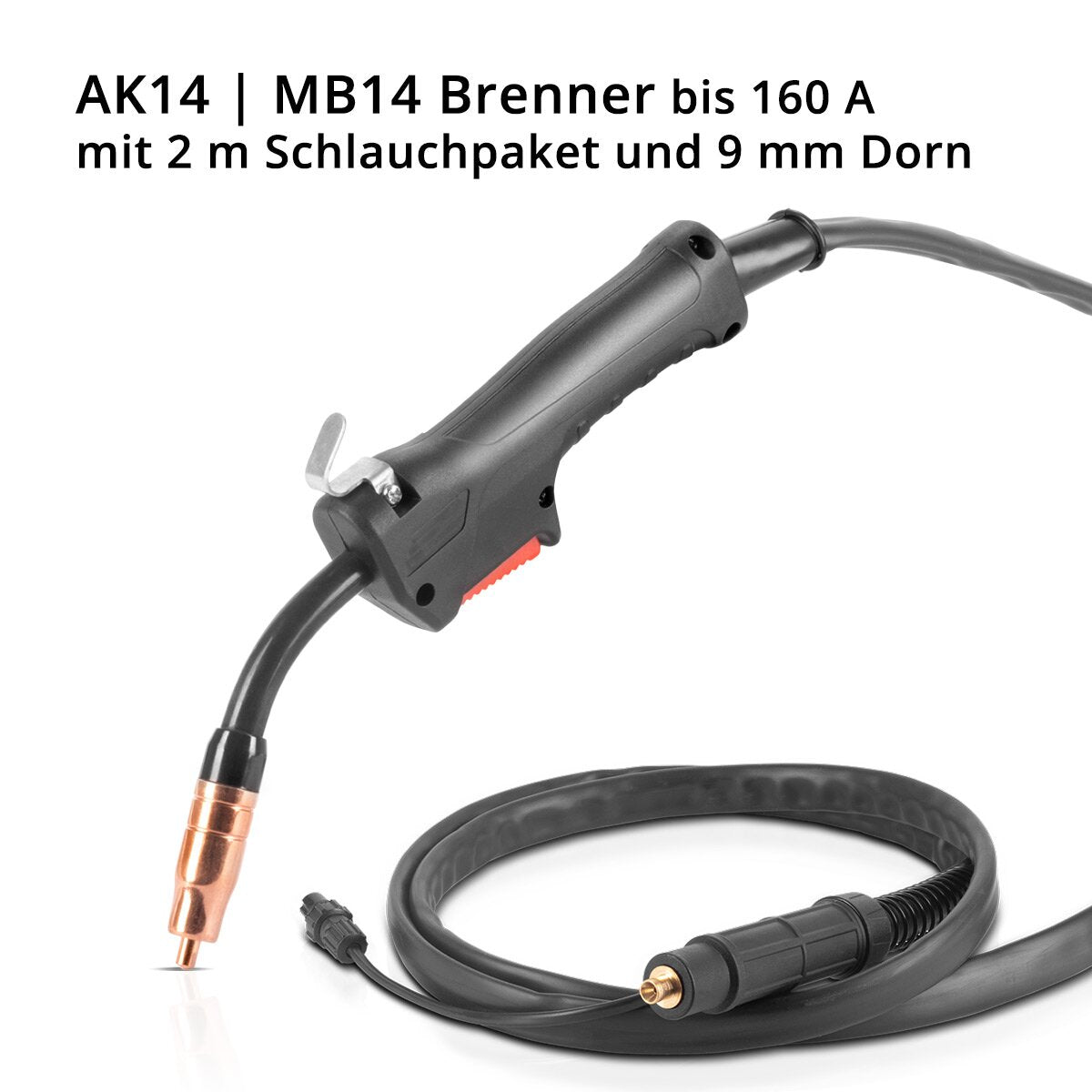 Stahlwerk AK14 | MB14 Flux weld burner | Burner up to 160 A including a 2 m hose package, professional welding accessories for flux welding devices with 9 mm thorn connection