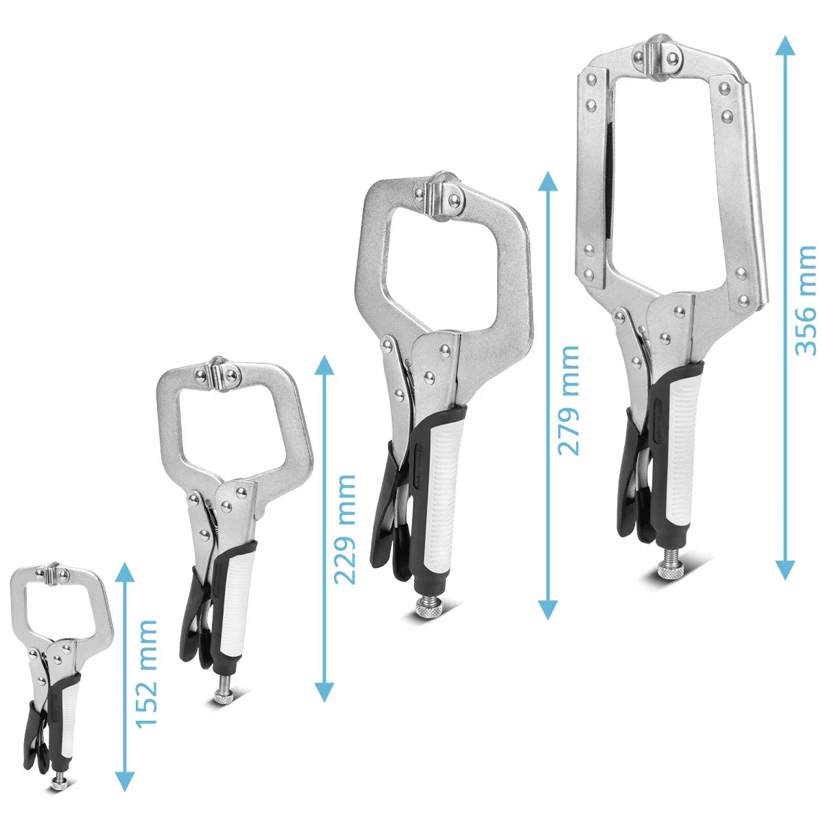 Steelworks Grip-tongs Set 4 pièces | Shape C 6 à 14 pouces | Crampes de serrage rapide | Crampes de serrage | Soudeur-Grip-Pliers en acier hautement allié, y compris le boîtier de transport