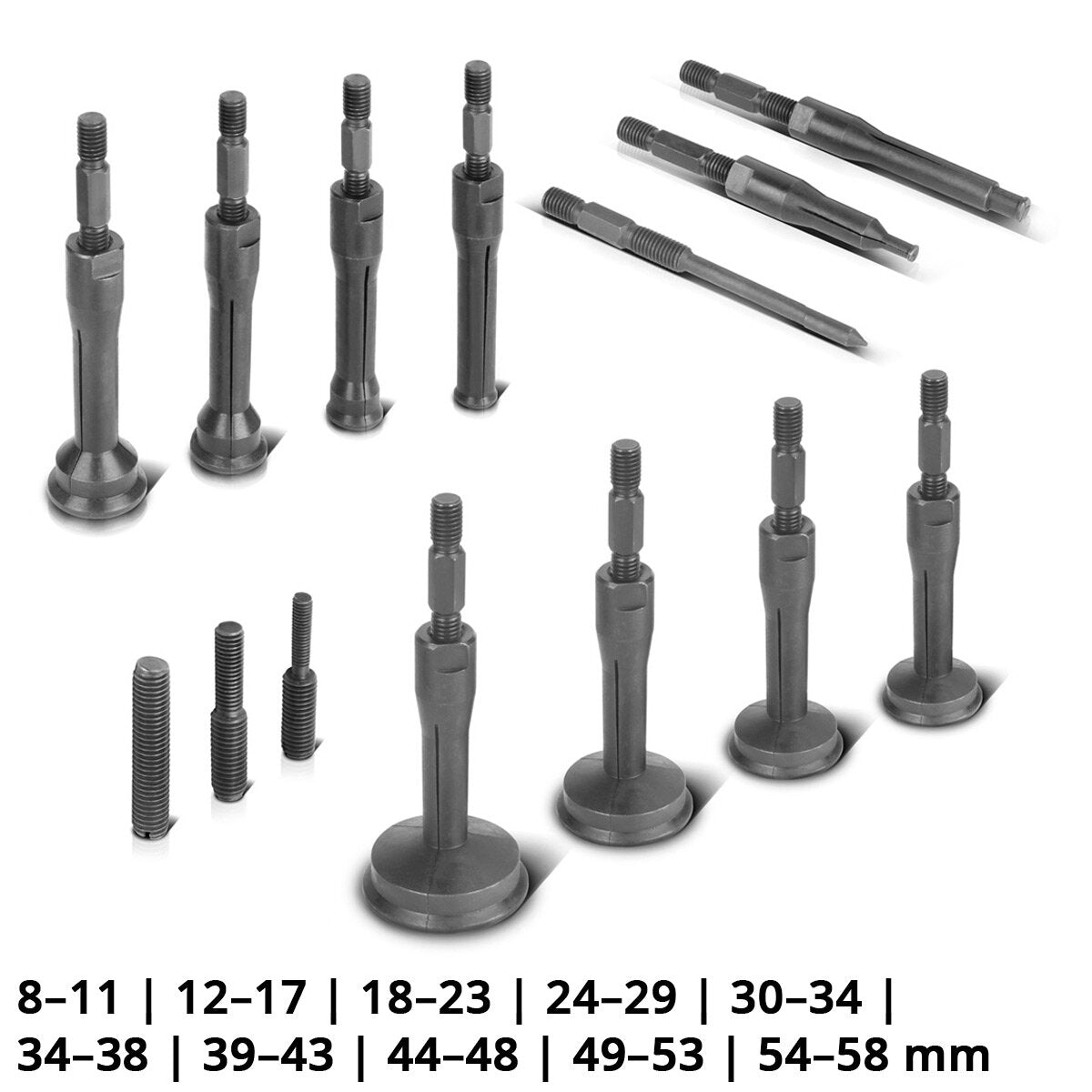 STAHLWERK Grundloch-Innenlager-Abzieher-Satz mit Gleithammer, 3 Adaptern und 10 Lager-Abziehern 16-teiliges Spezial-Werkzeug zum Abziehen von Innenlagern