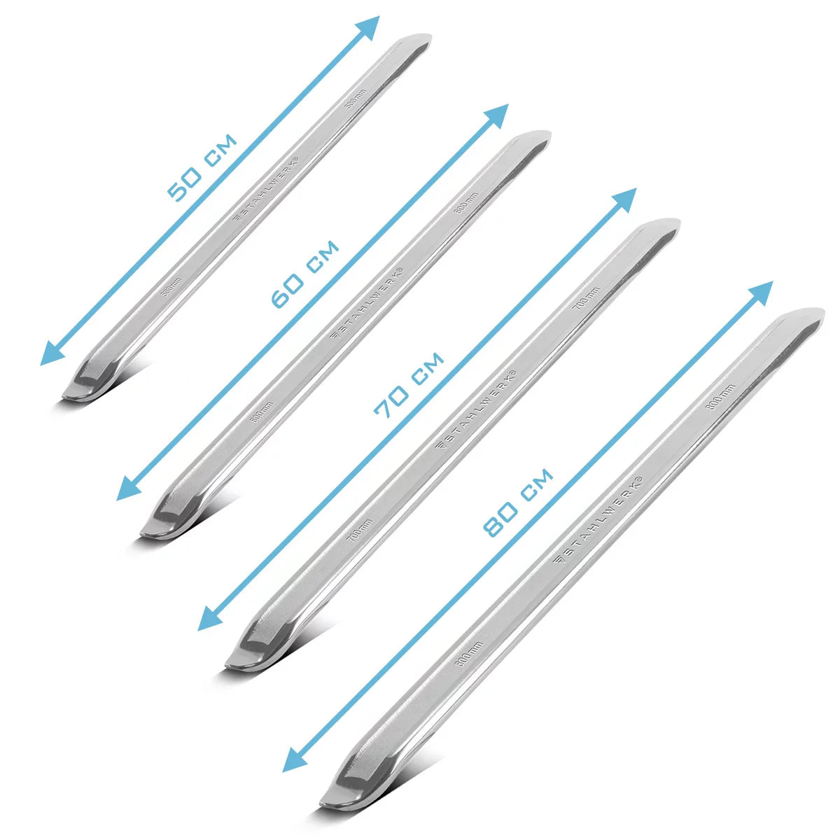 STAHLWERK LEVER IRON 4ER SET 500 | 600 | 700 | Ironia pneumatico da 800 mm per veicoli | Assembly Iron | Leva di assemblaggio | Ironia del gruppo pneumatico | Leva per pneumatici in acciaio di manganese cromatico per il cambio di pneumatici