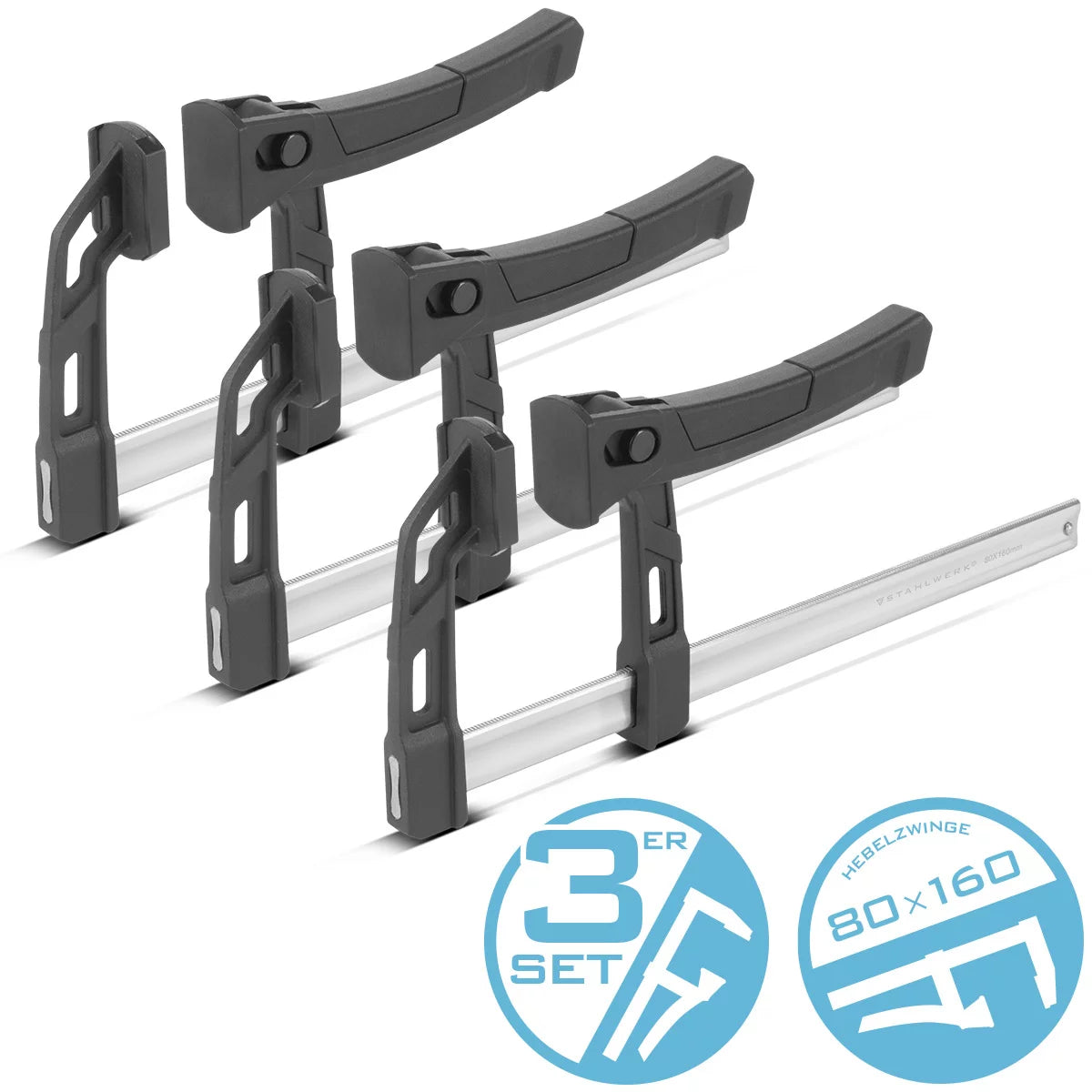Steelwork 3 x lever clamp 80x160 mm | powerful clamping clamp with 100 kg of pressure power |