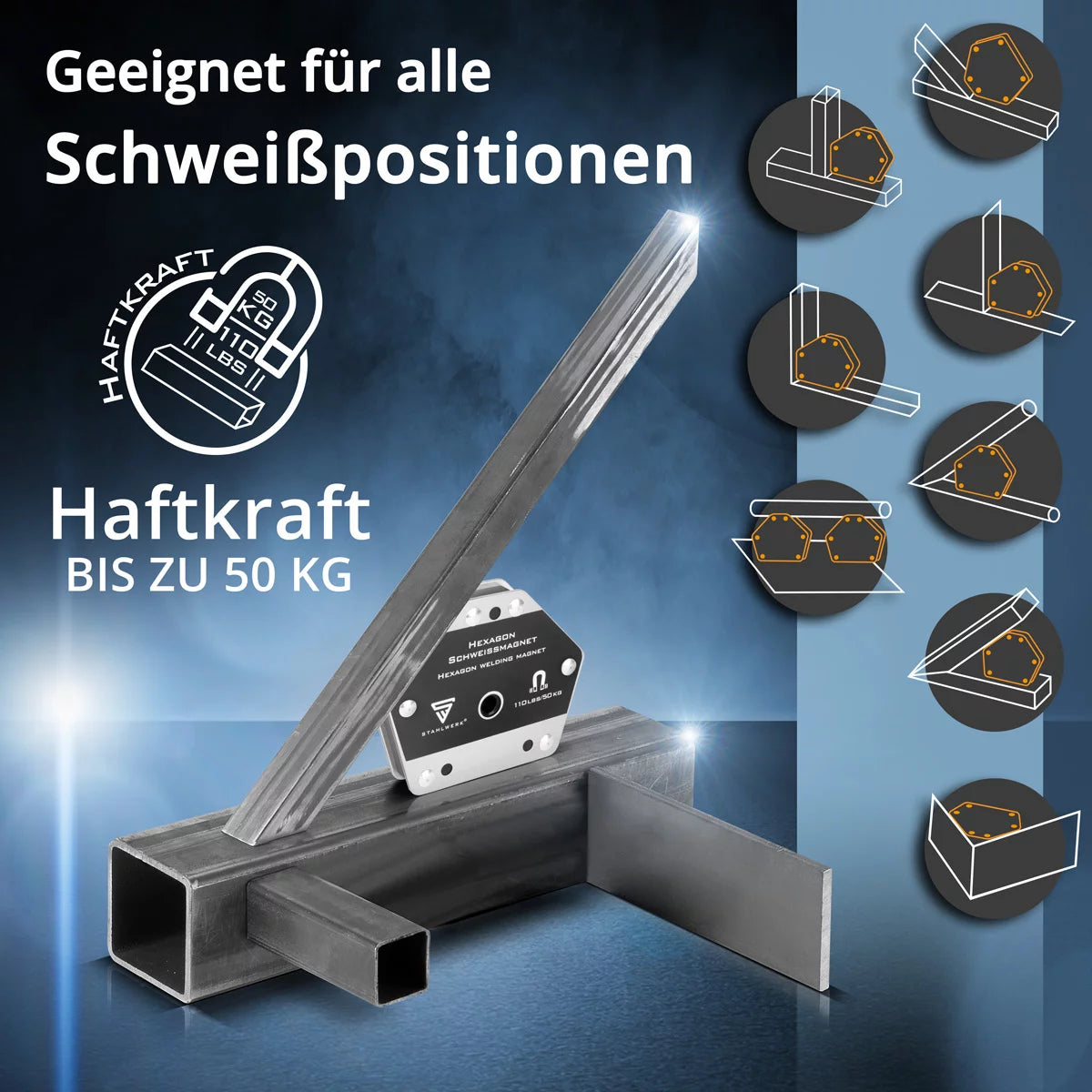 STAHLWERK مجموعة مغناطيس لحام سداسي مكون من 2 | مغناطيس قوي لتطبيقات متعددة الاستخدامات بقوة تحمل تصل إلى 50 كجم