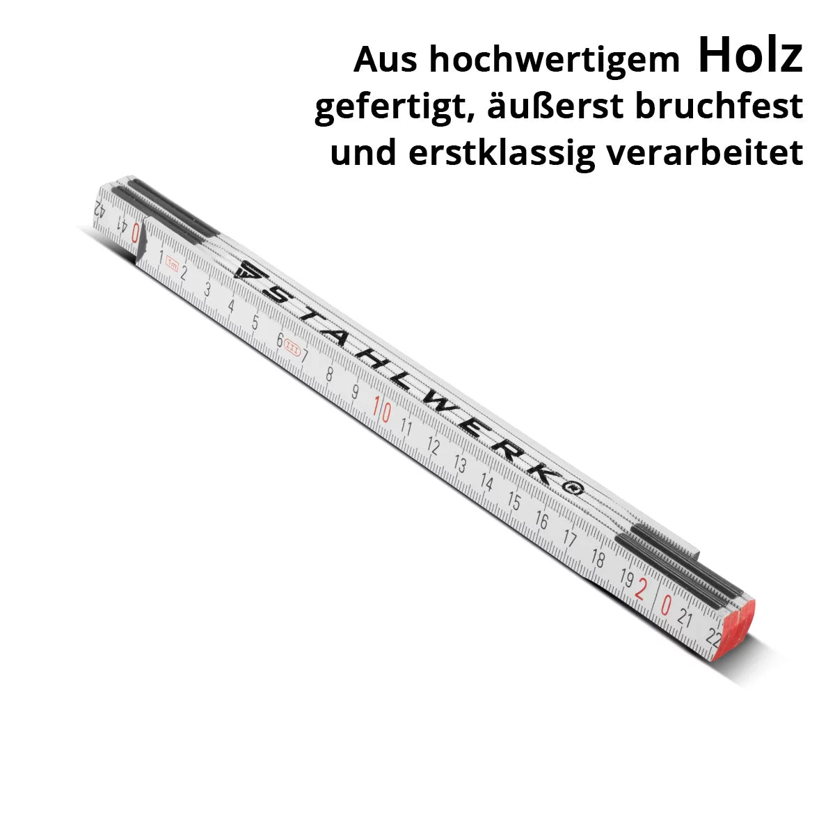 STAHLWERK Zollstock 1 Meter präziser Holz-Gliedermaßstab | Meterstab | Maßstab | Maßband | Metermaß mit gut ablesbaren metrischen Ziffern