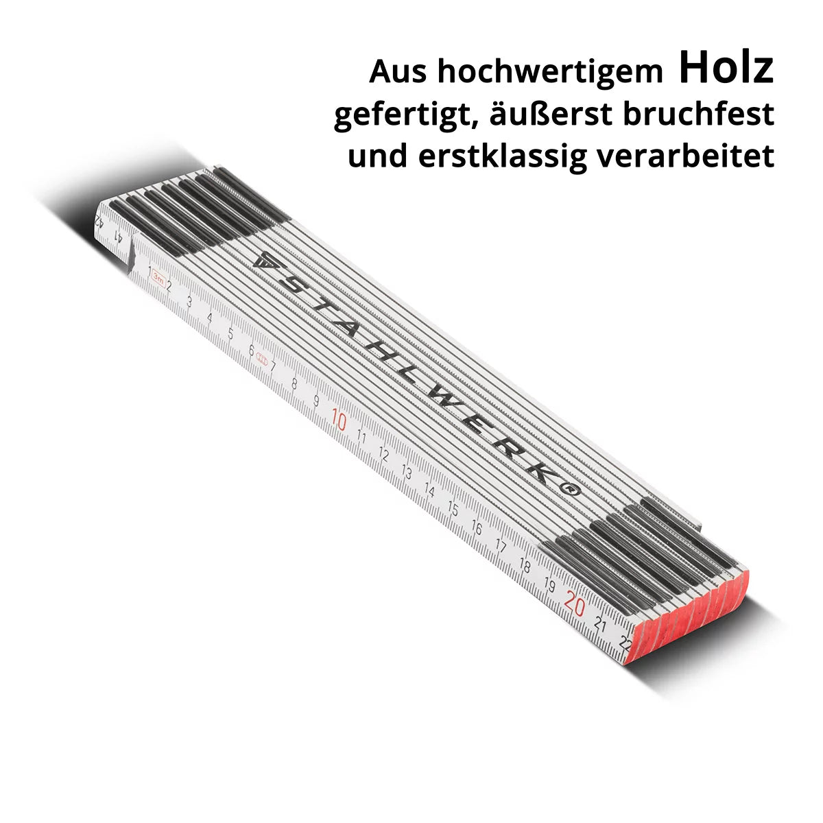 STAHLWERK Zollstock 3 Meter präziser Holz-Gliedermaßstab | Meterstab | Maßstab | Maßband | Metermaß mit gut ablesbaren metrischen Ziffern