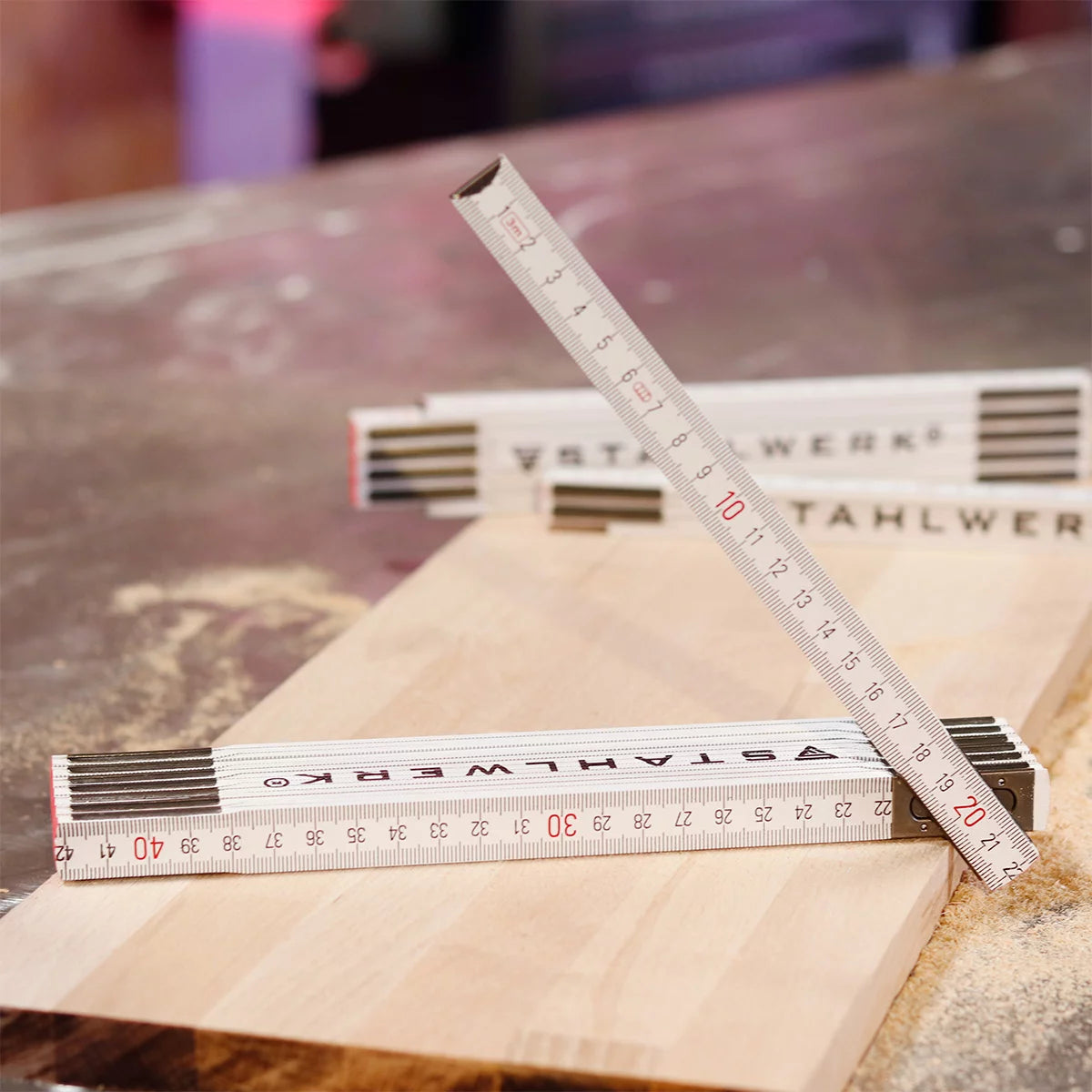 STAHLWERK Zollstock 3 Meter präziser Holz-Gliedermaßstab | Meterstab | Maßstab | Maßband | Metermaß mit gut ablesbaren metrischen Ziffern