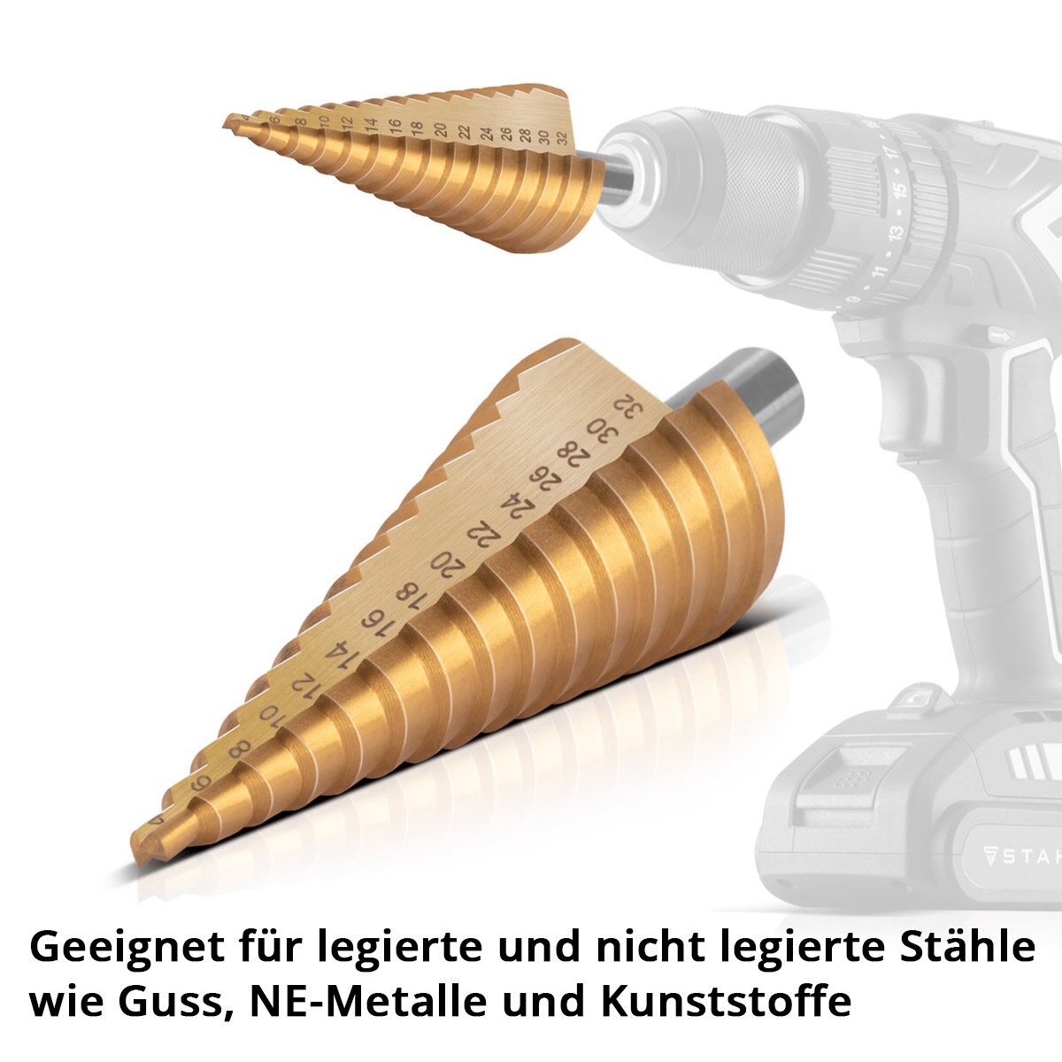 مجموعة مثقاب STAHLWERK HSS مكونة من 3 طلاء TiN 4-12 | 4-20 | لقم ثقب معدنية مطلية بالتيتانيوم مقاس 4-32 مم | الحفر المخروط | مثقاب غاطس | حفر التقشير | الحفر المخروط | طقم حفر مع صندوق ألومنيوم