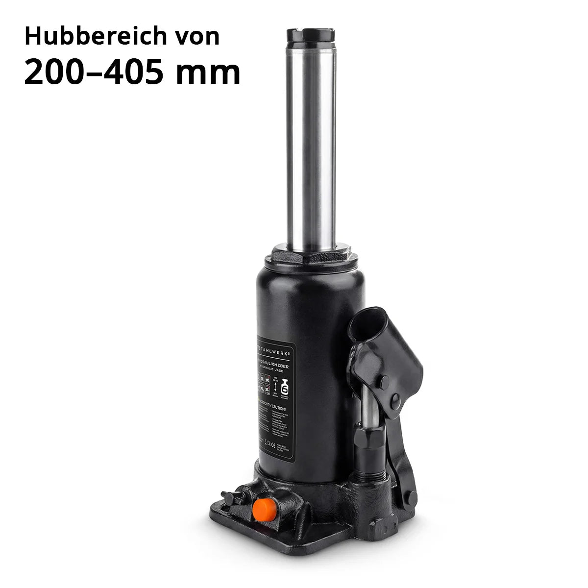 STAHLWERK Hydraulikheber GW0604 mit 6 t Tragkraft | Hubbereich 200 - 405 mm | Kompakter Stempelwagenheber | Hydraulik-Wagenheber | Stabiler Flaschenwagenheber für Maschinen, Nutzfahrzeuge und Pkw