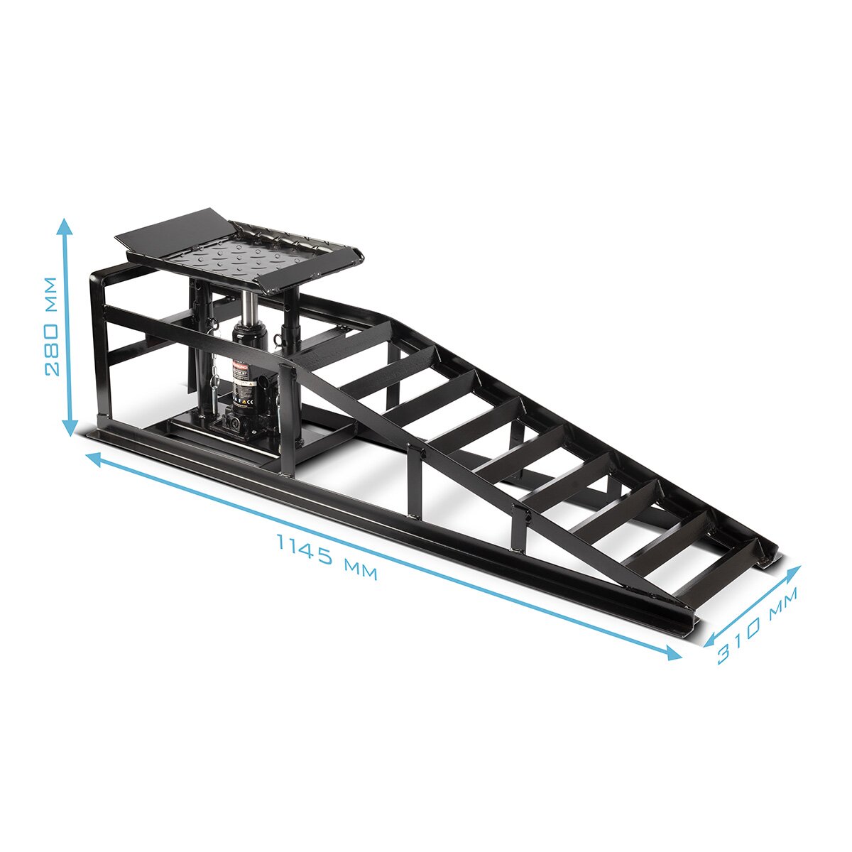 Rampa de rampa hidráulica de Steelworks GTH-14 ST 2 Conjunto con 5 toneladas de piedra de cría de capacidad de carga con Jack | Rampa para automóvil ajustable de altura | Rampa para coche | Auto