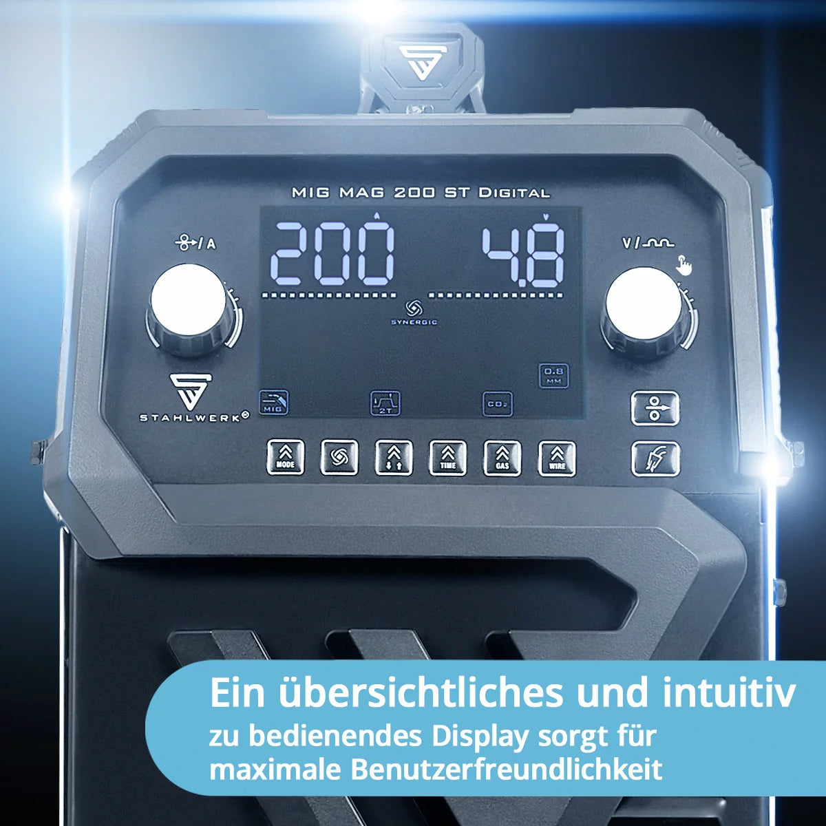 Steelworks welding machine MIG MAG 200 ST Digital Full equipment IGBT protective gas welding device | Inverter with 200 A, spot function, synergic wire feed, Flux and MMA | ARC function
