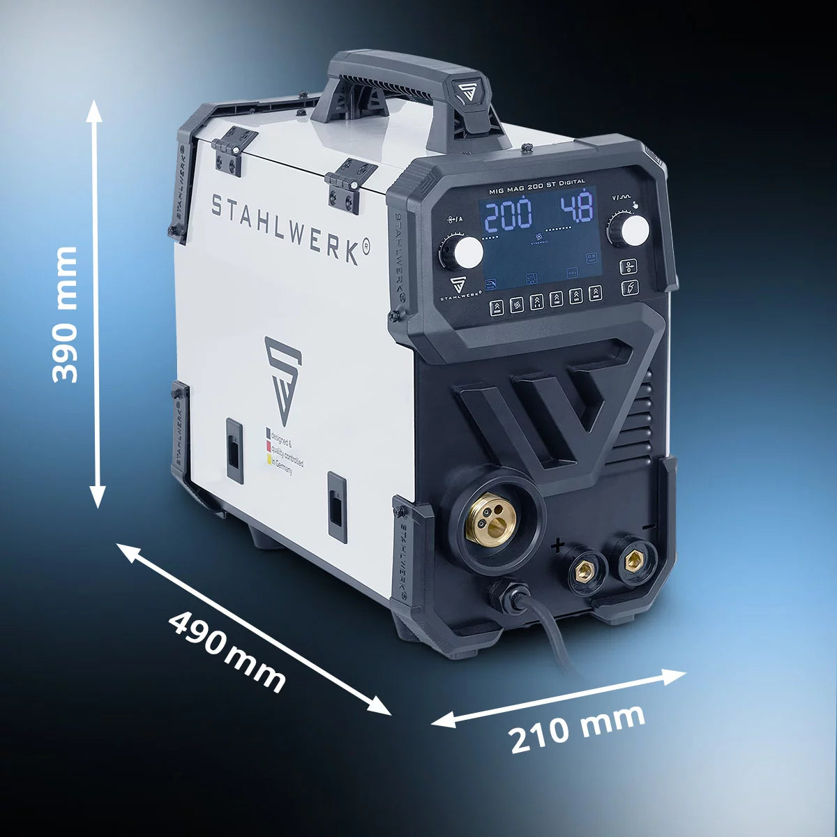 Steelworks welding machine MIG MAG 200 ST Digital Full equipment IGBT protective gas welding device | Inverter with 200 A, spot function, synergic wire feed, Flux and MMA | ARC function