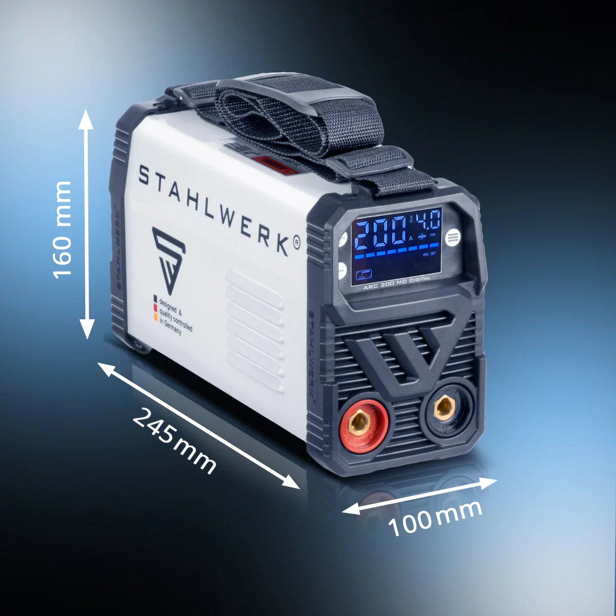 ماكينة لحام STAHLWERK ARC 200 MD Digital - DC MMA | اليد الإلكترونية | عاكس Lift-TIG بقدرة 200 أمبير، شاشة رقمية، تقنية IGBT ولوحة واحدة