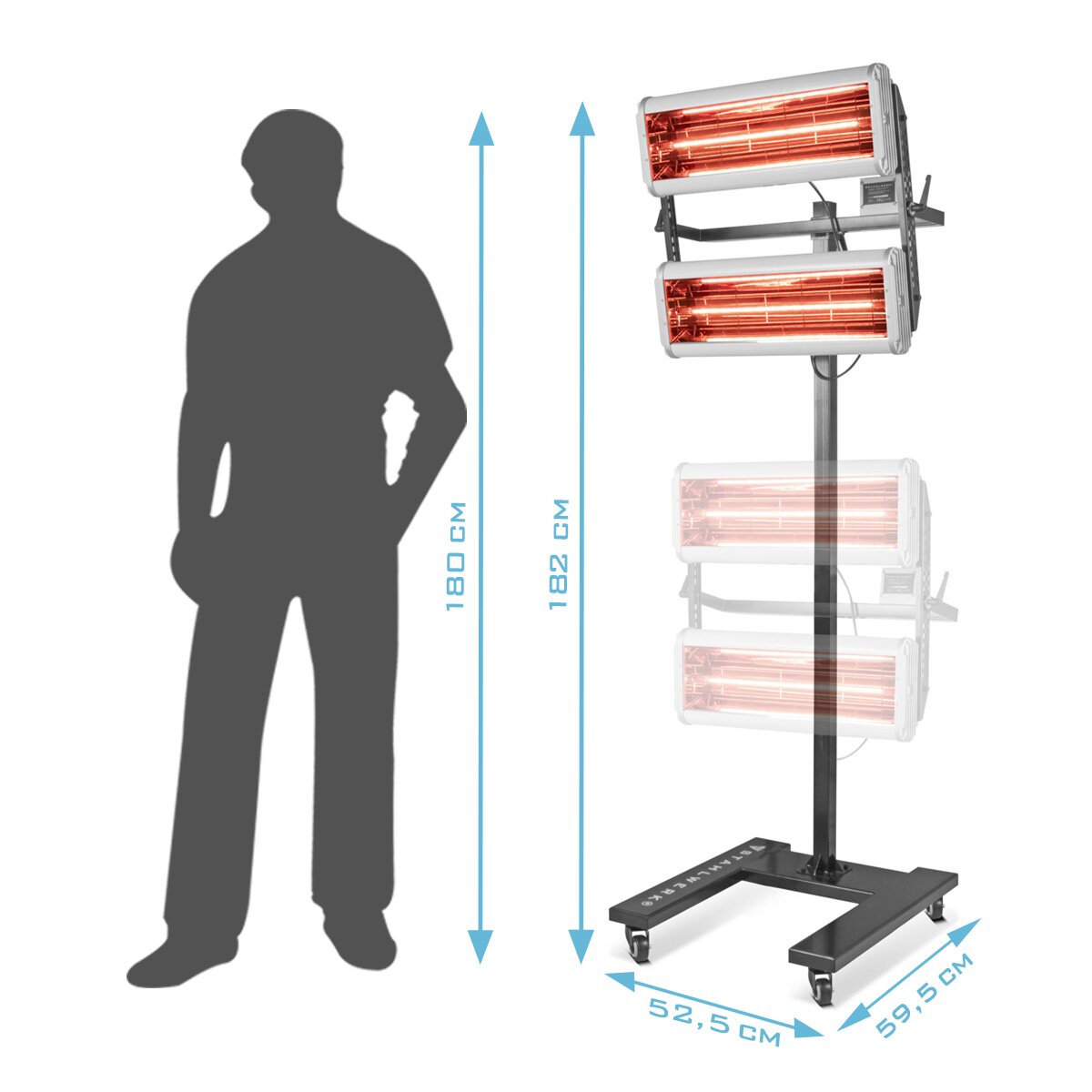 STAHLWERK Infrarot Lacktrockner IL-2400 ST mit 2.400 Watt und Stativ, leistungsstarker Infrarottrockner / IR Strahler / IR Trockner zum professionellen Trocknen von Autolack, Grundierungen uvm.