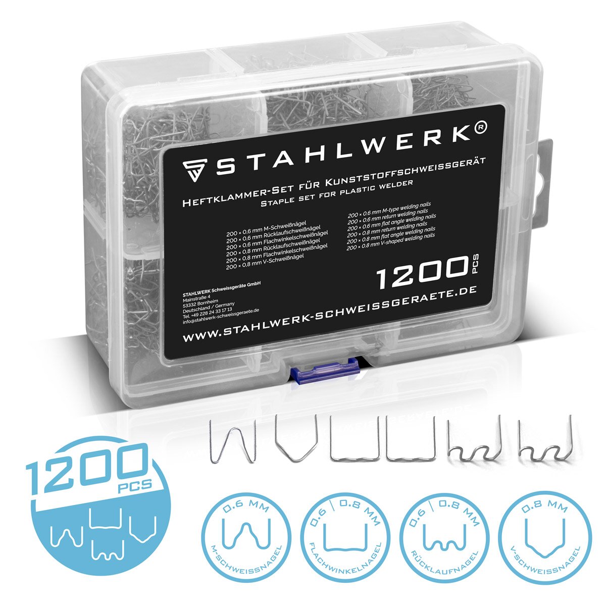 Steelworks clip set for plastic welding devices 1,200 issue clips | Welding nails | Welding brackets for hot wet stews for repairing bumpers and plastic components